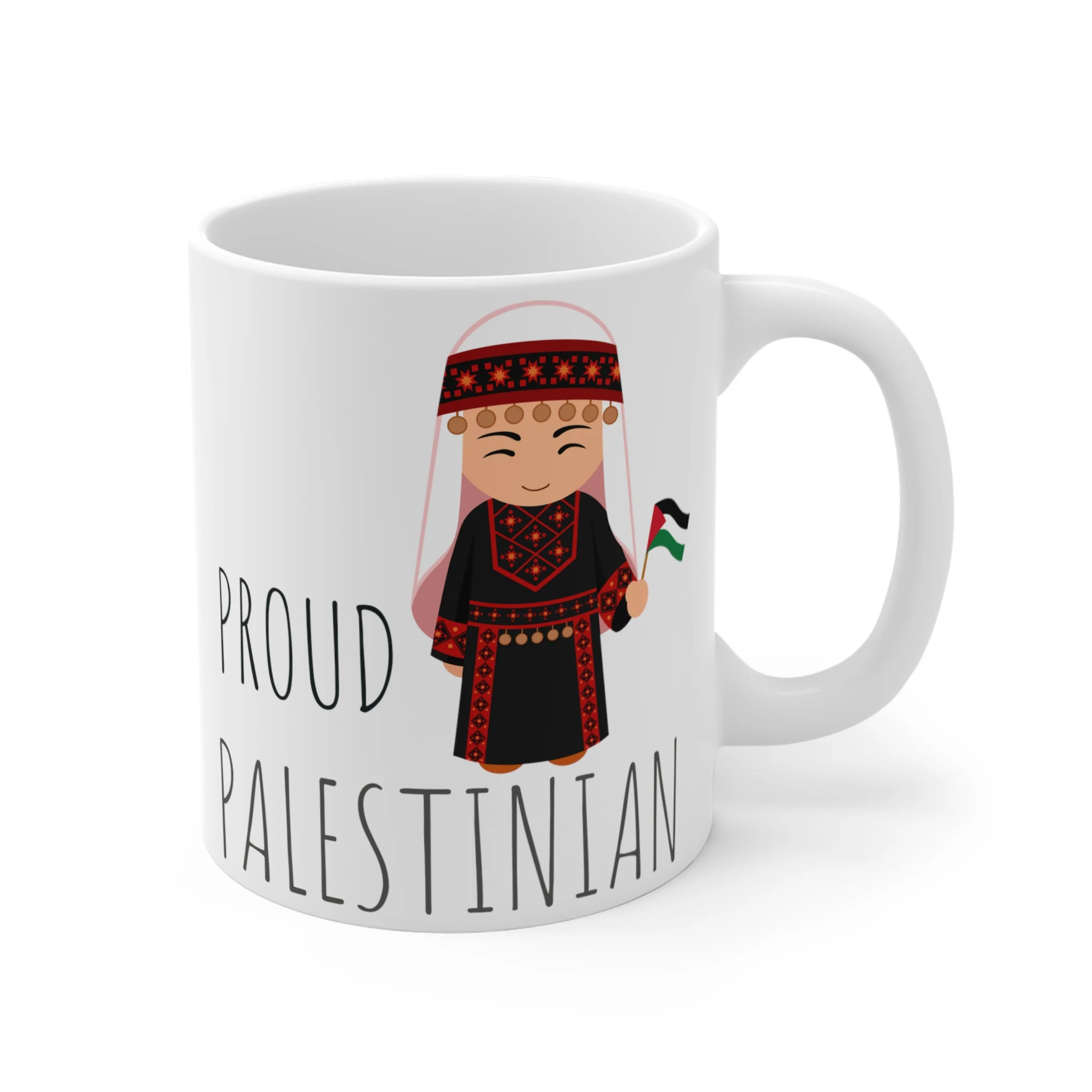 Proud Palestinian lady coffee Mug 11oz, Palestinian lady thobe, palestine flag, gift - image 3