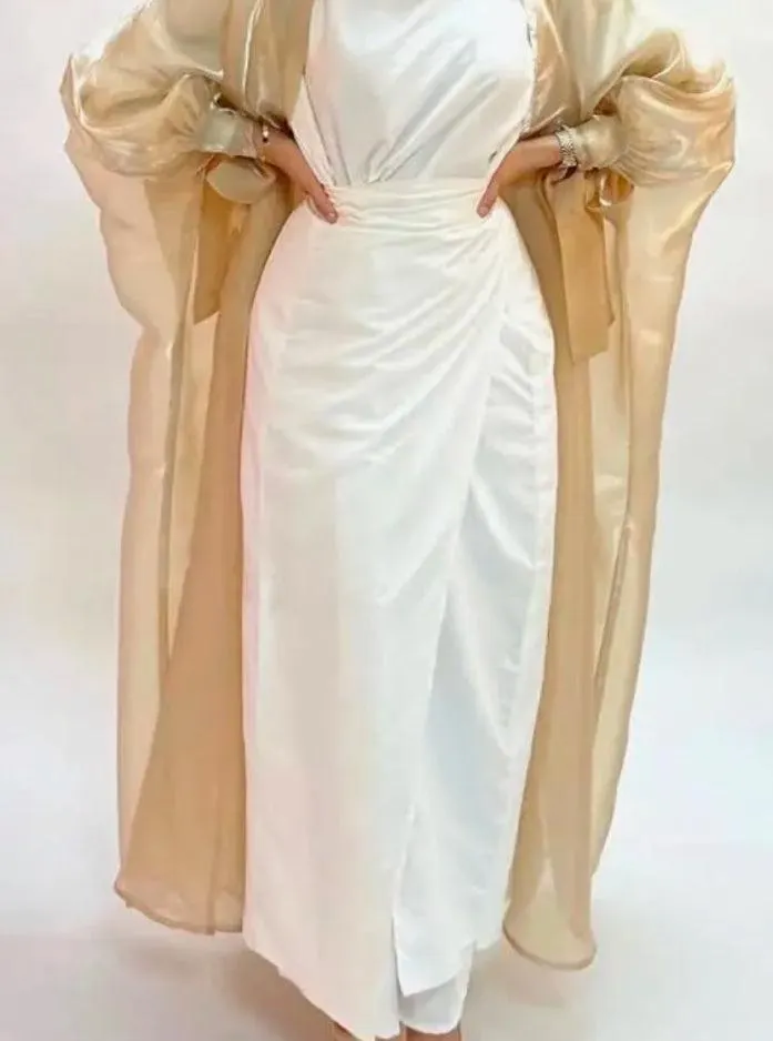 Shiny Puff tied  Sleeve Organza Open Abaya | Eid Ramadan abaya | bridal abaya | shinny abaya
