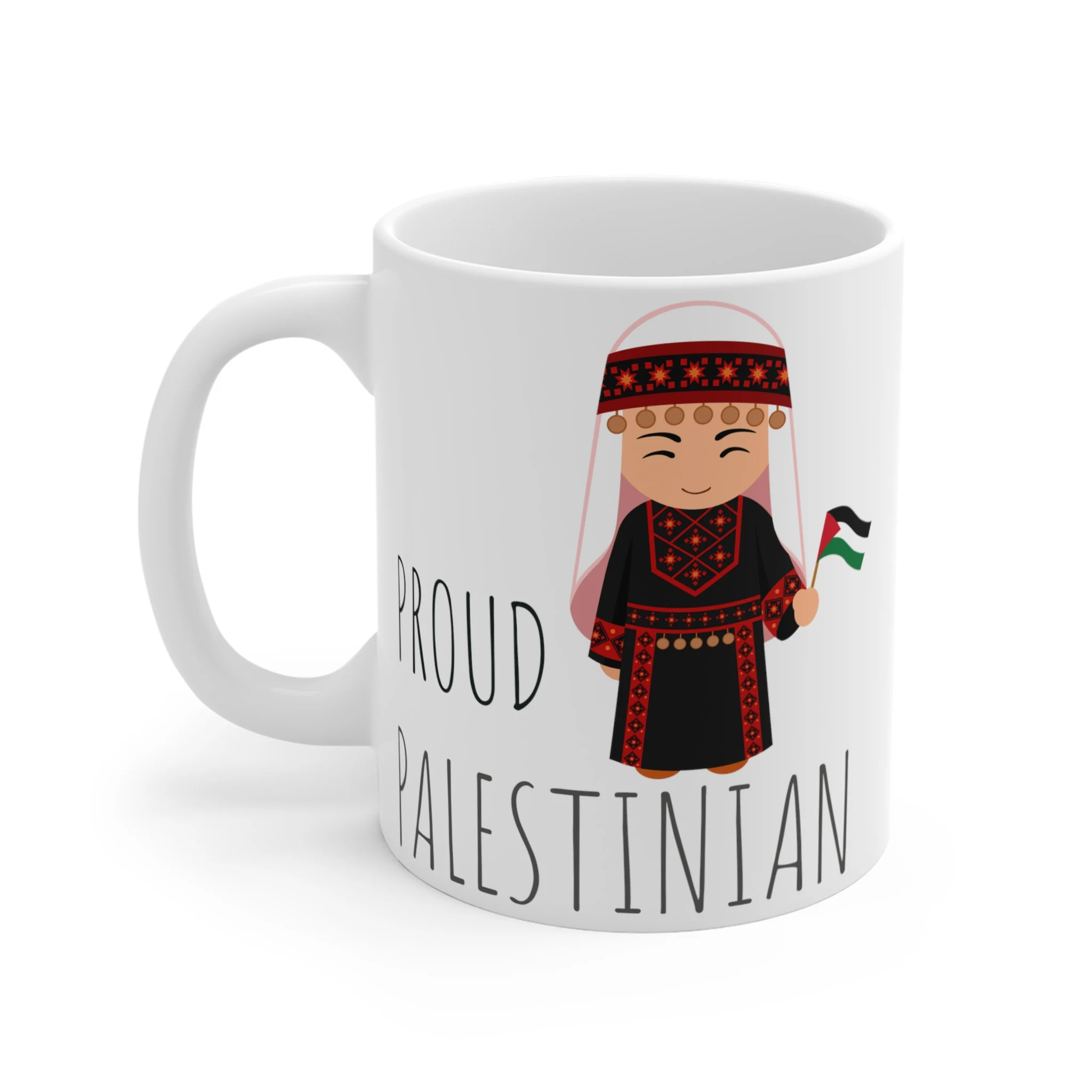 Proud Palestinian lady coffee Mug 11oz, Palestinian lady thobe, palestine flag, gift