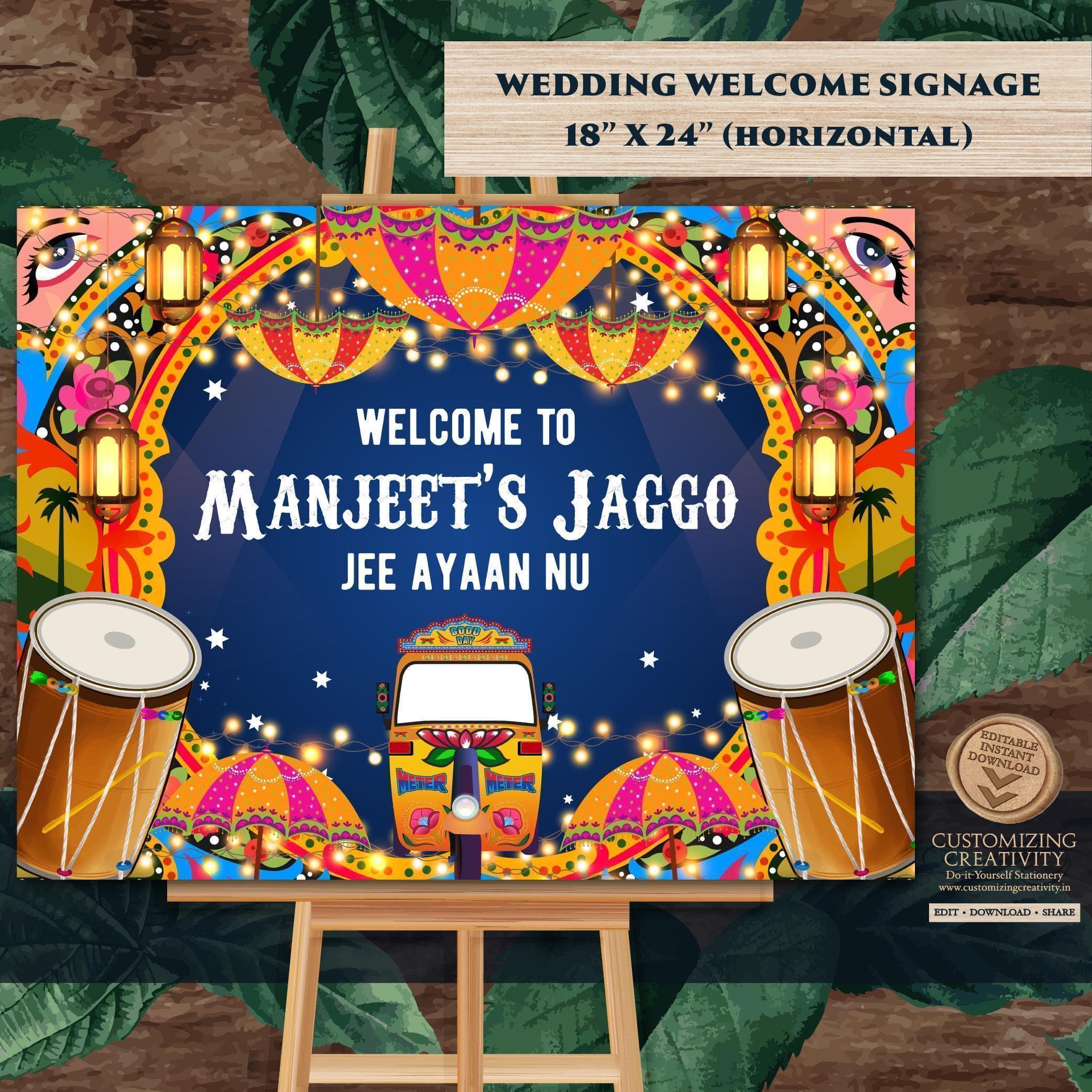 Punjabi Jaggo Welcome Sign: Indian Wedding Decor (Digital Download)