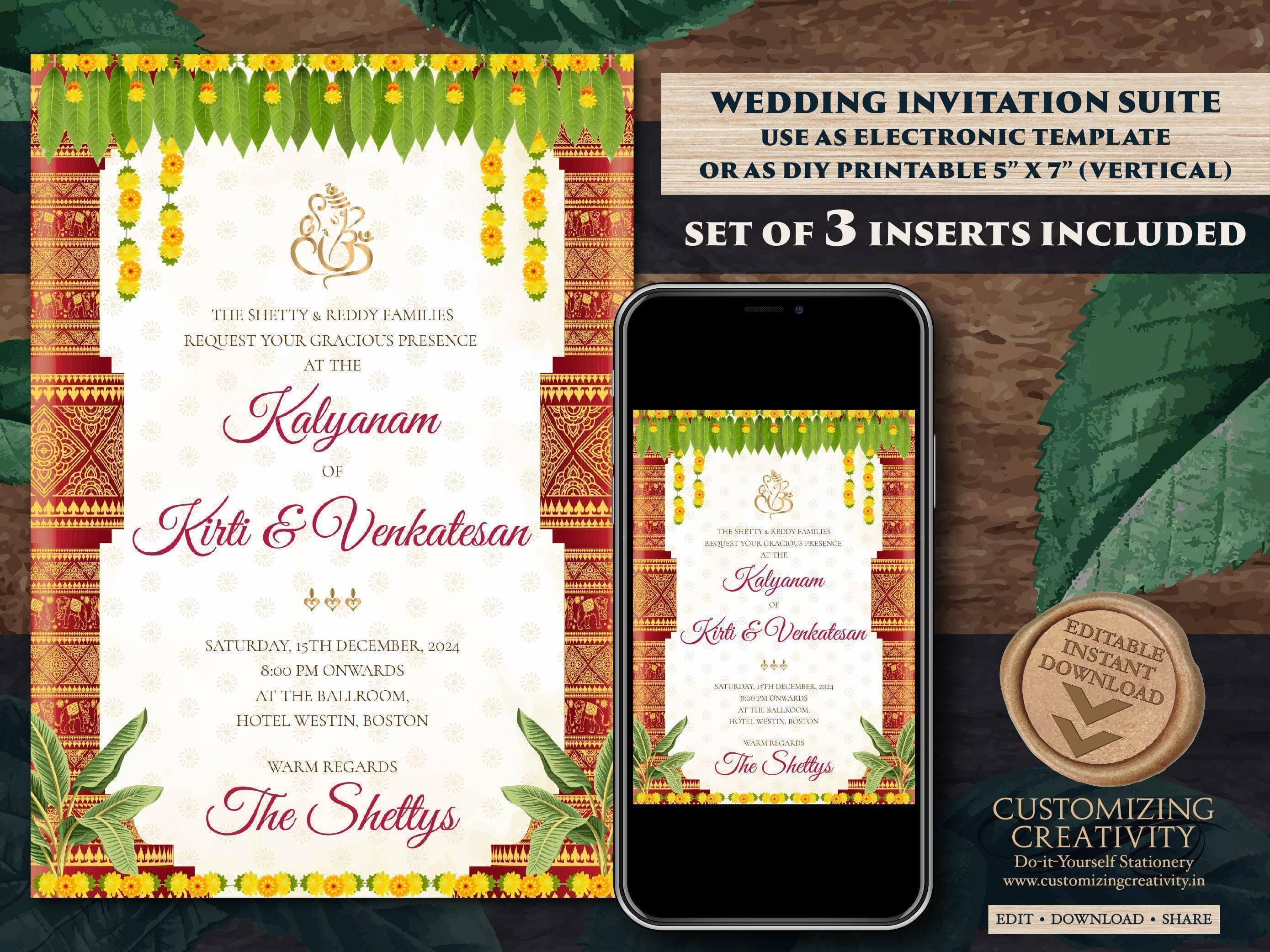 South Indian Wedding Invitation: Tamil Telugu Invite (Digital Download) - image 3