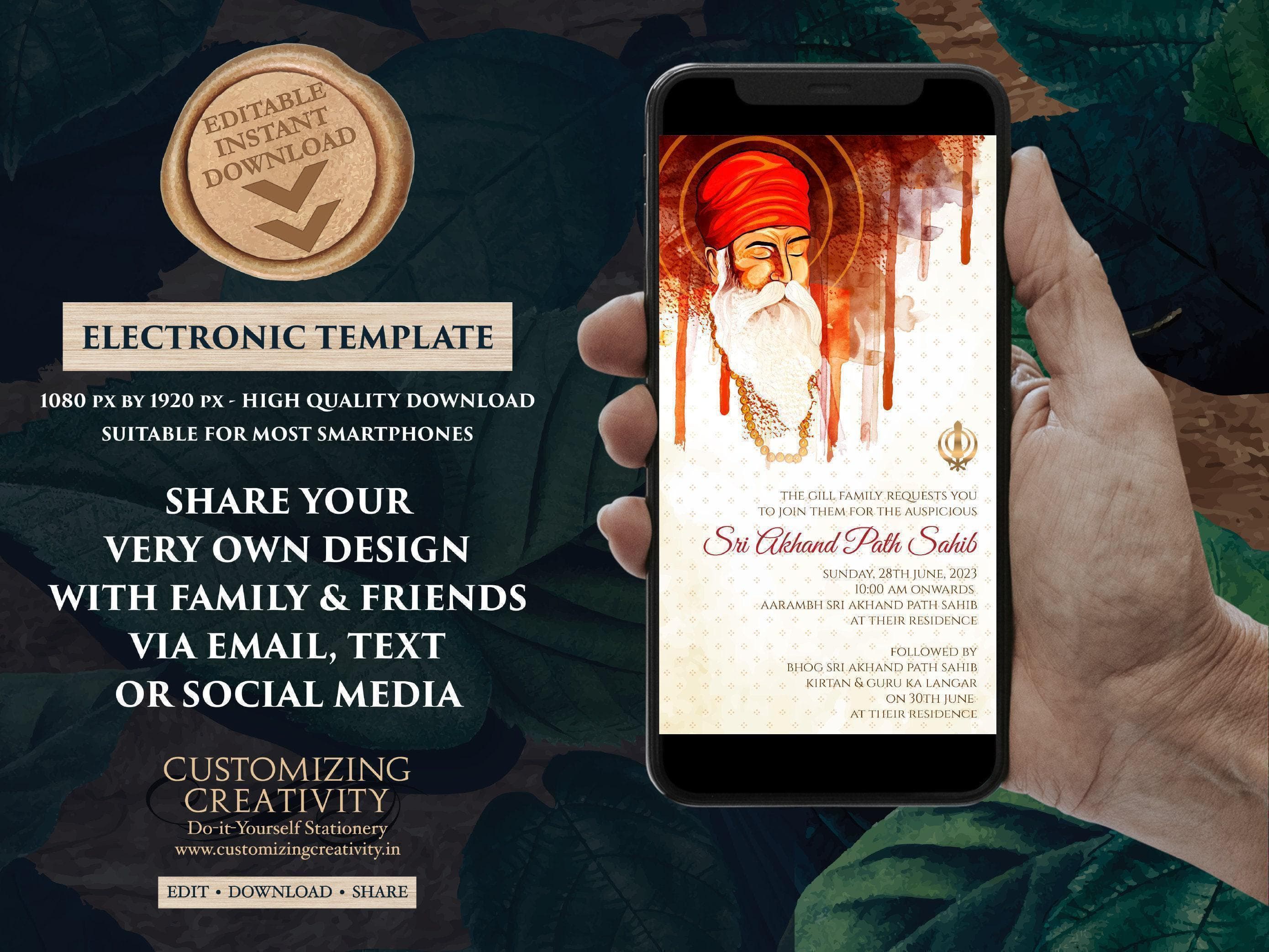 Digital Akhand Path Invitation: Sikh Card Template (Digital Download) - image 4