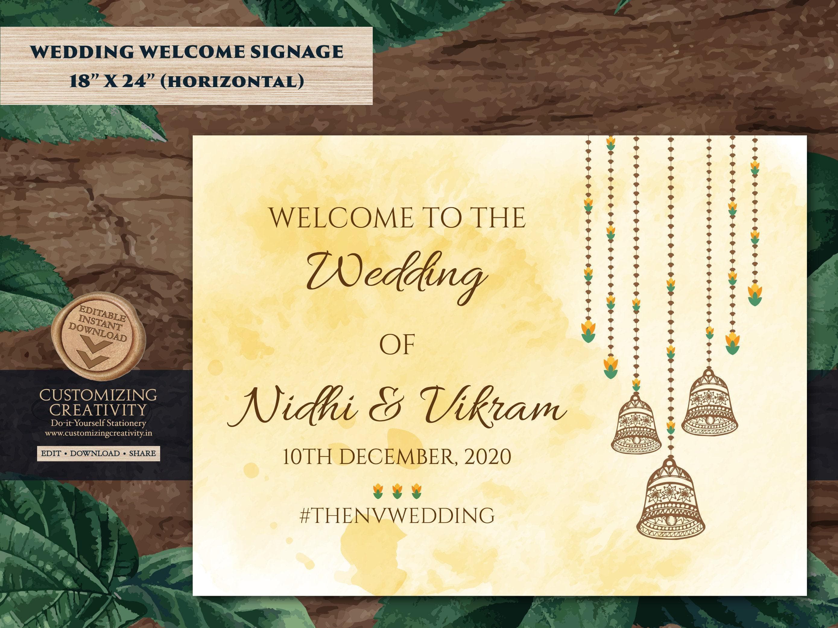 Indian Wedding Welcome Sign: Bells, Punjabi Ceremony (Digital Download) - image 3