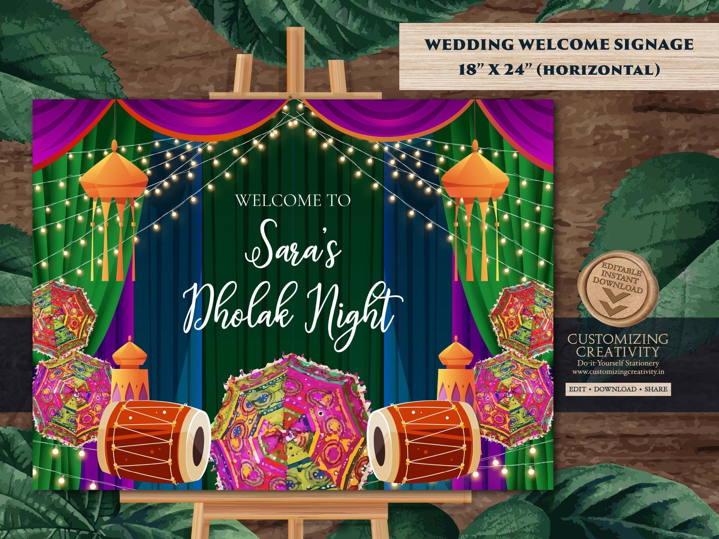 Dholki Welcome Sign: Punjabi Muslim Wedding Decor (Digital Download)