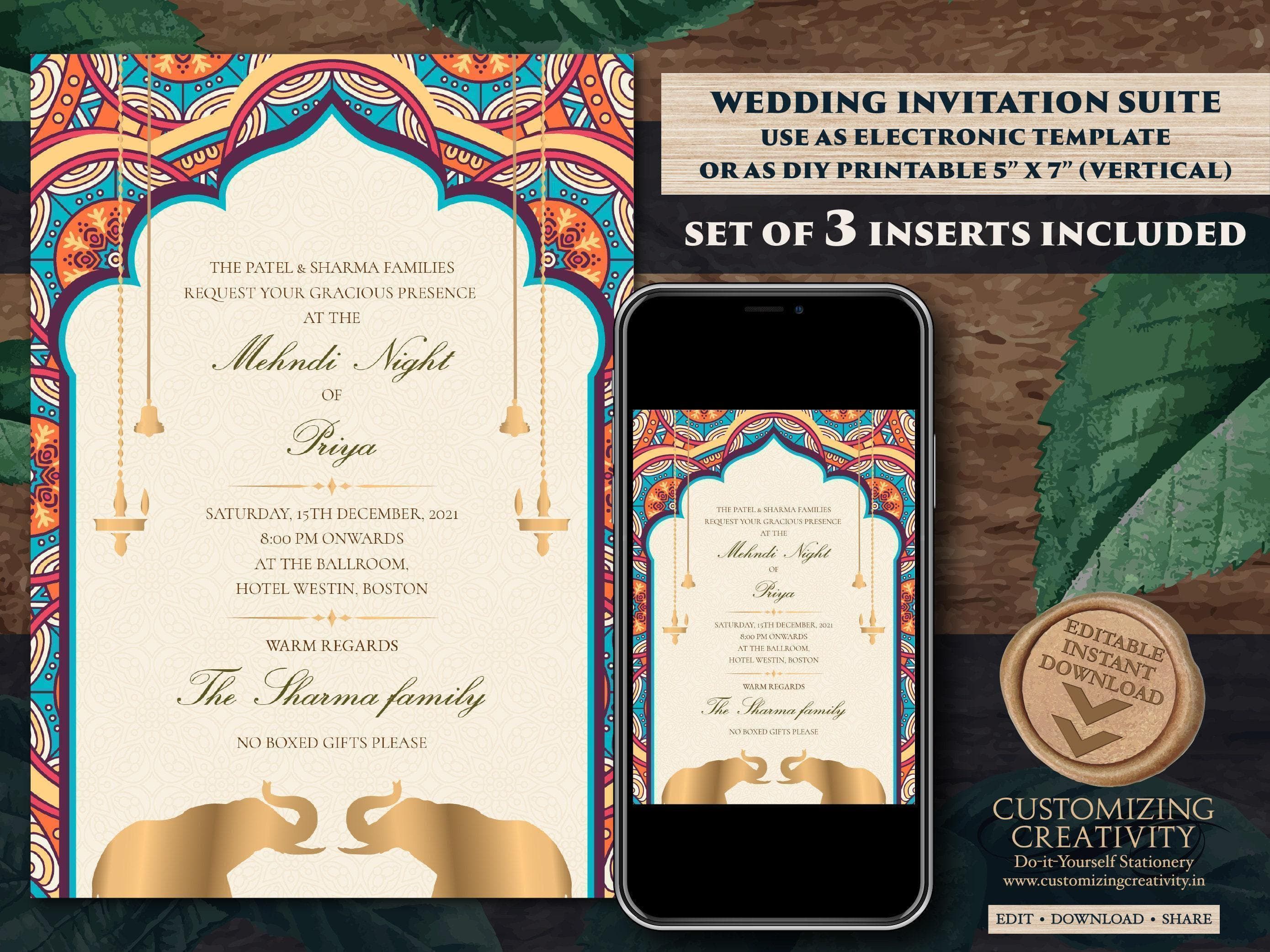 Elephant Mandala Indian Wedding Invitations (Digital Download) - image 3