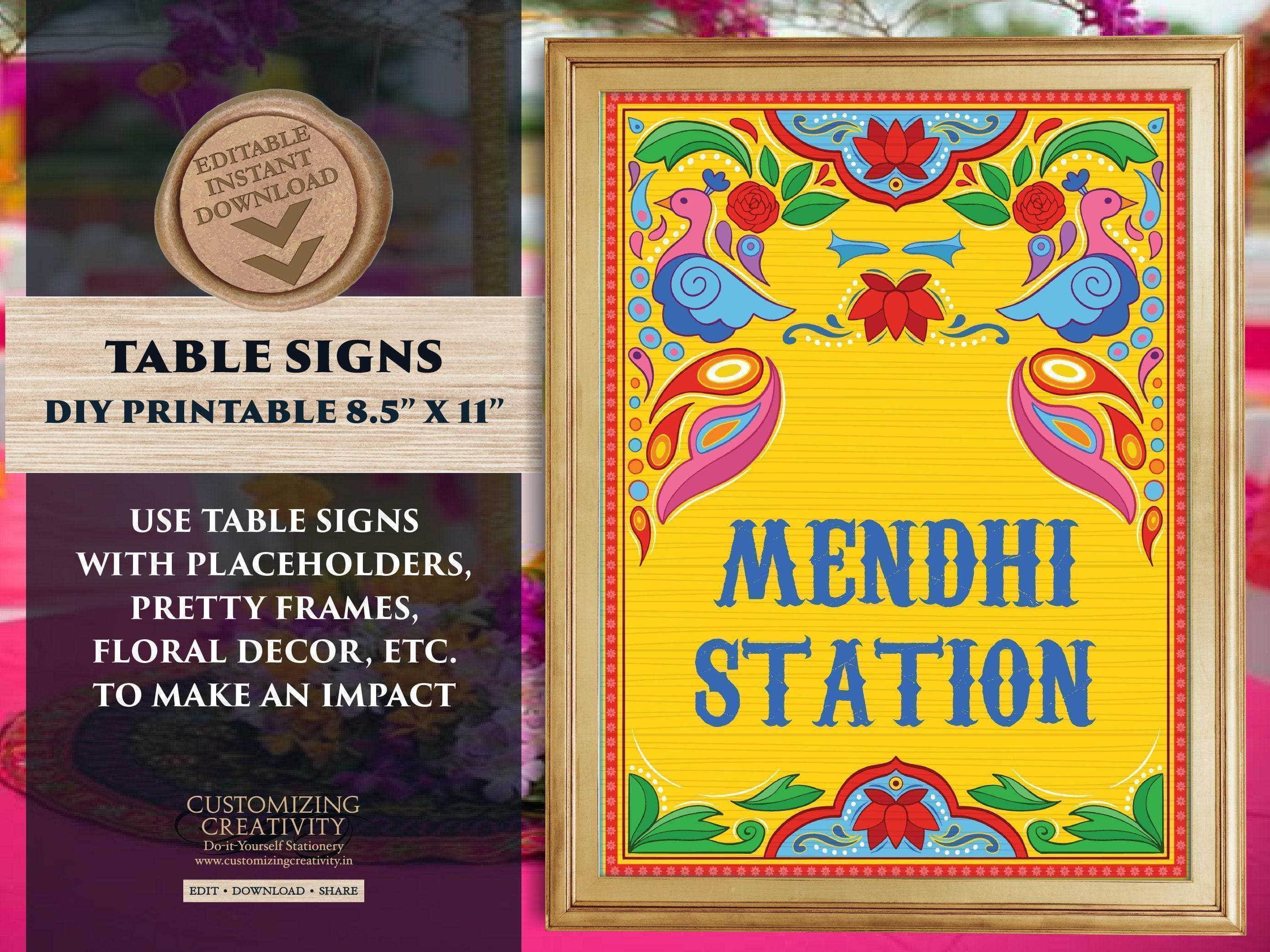 Mehndi Station Sign: Indian Wedding Decor (Digital Download)
