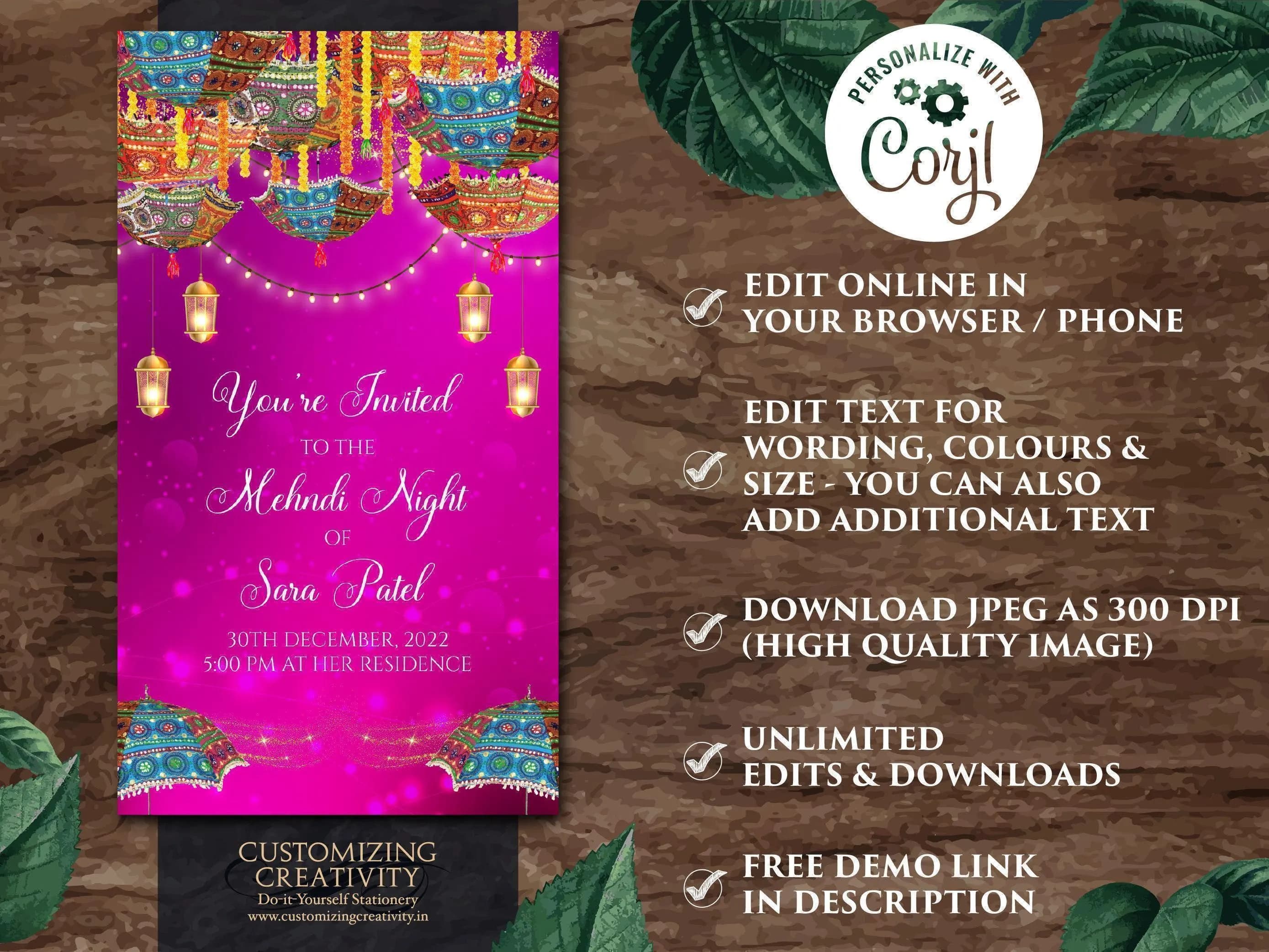 Digital Mehndi Invitation: Dholki Night Invites (Electronic Template) - image 4