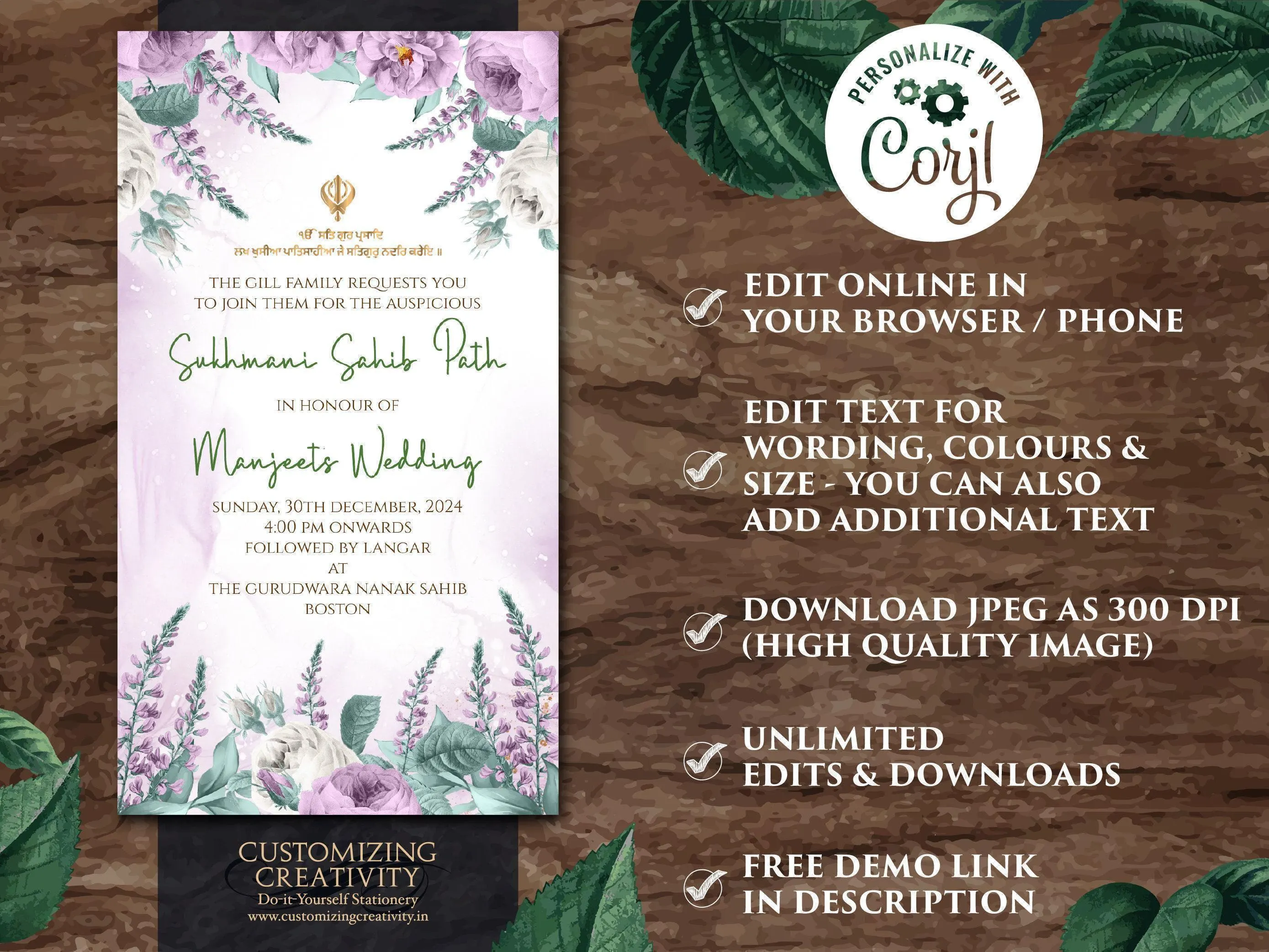 Floral Sukhmani Sahib Path Invitation: Elegant DIY Template (Digital Download) - image 4