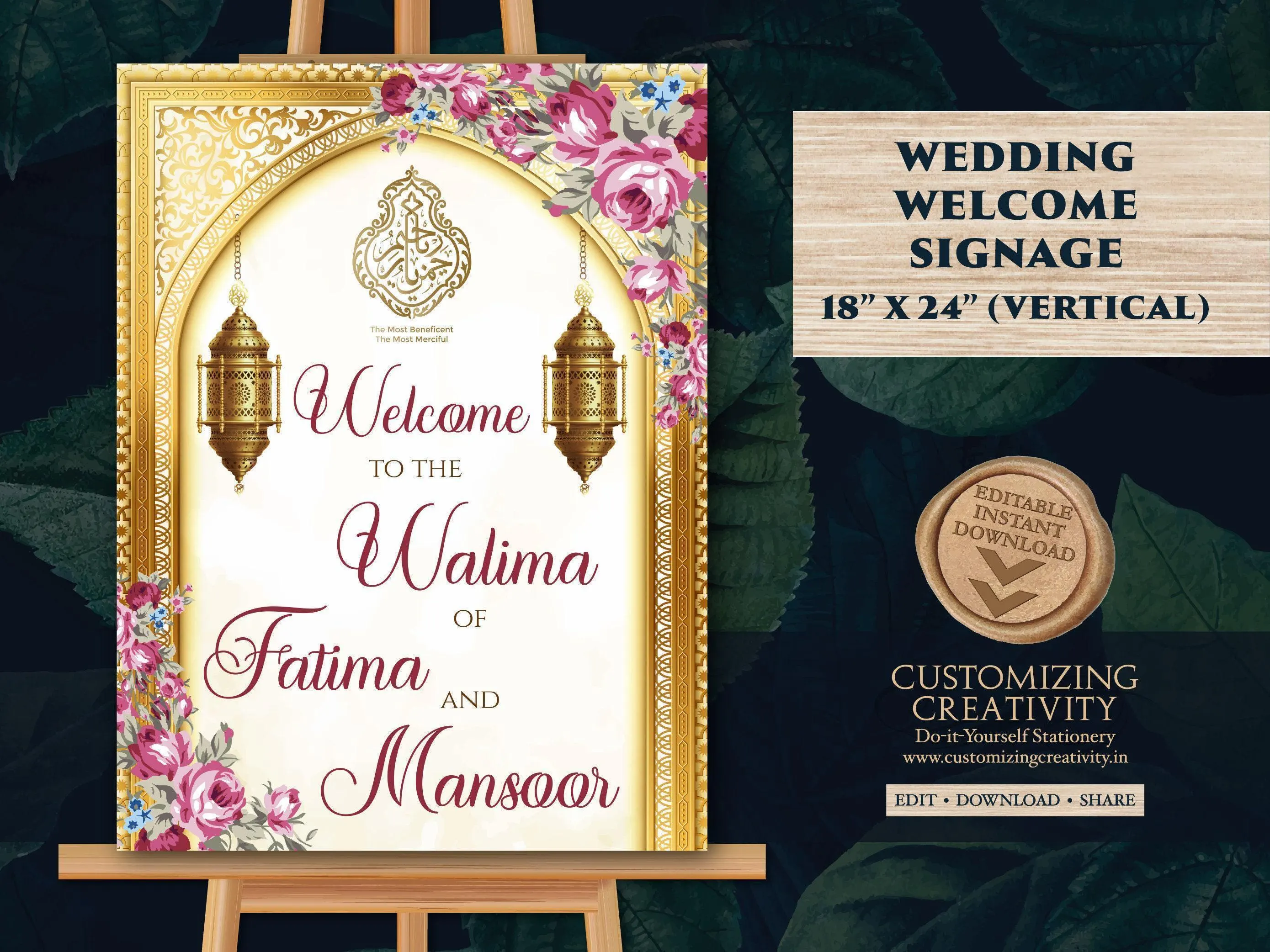 Floral Walima Welcome Sign: Muslim Wedding Decor (18x24" PDF)