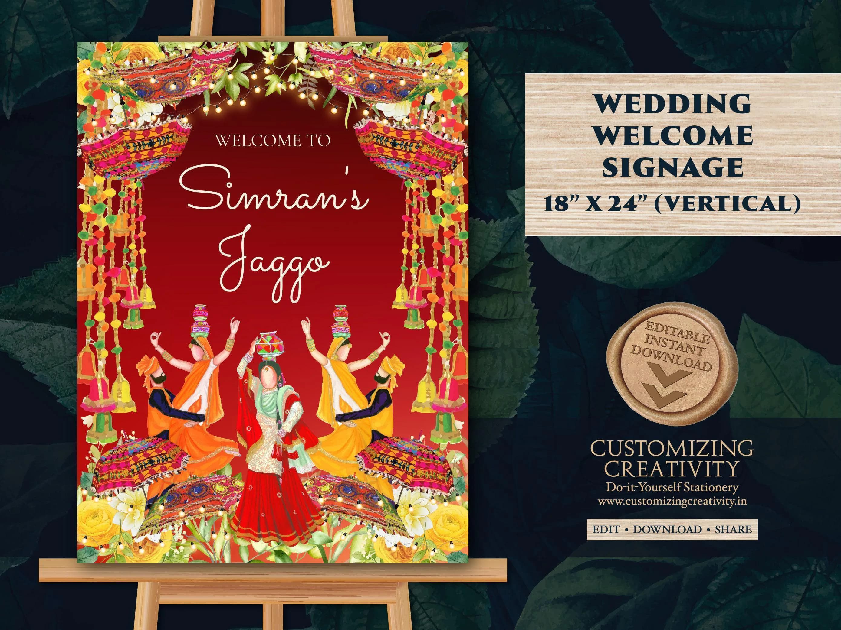 Punjabi Jaggo Welcome Sign: Bhangra Dancers, Truck Art (Digital Template)