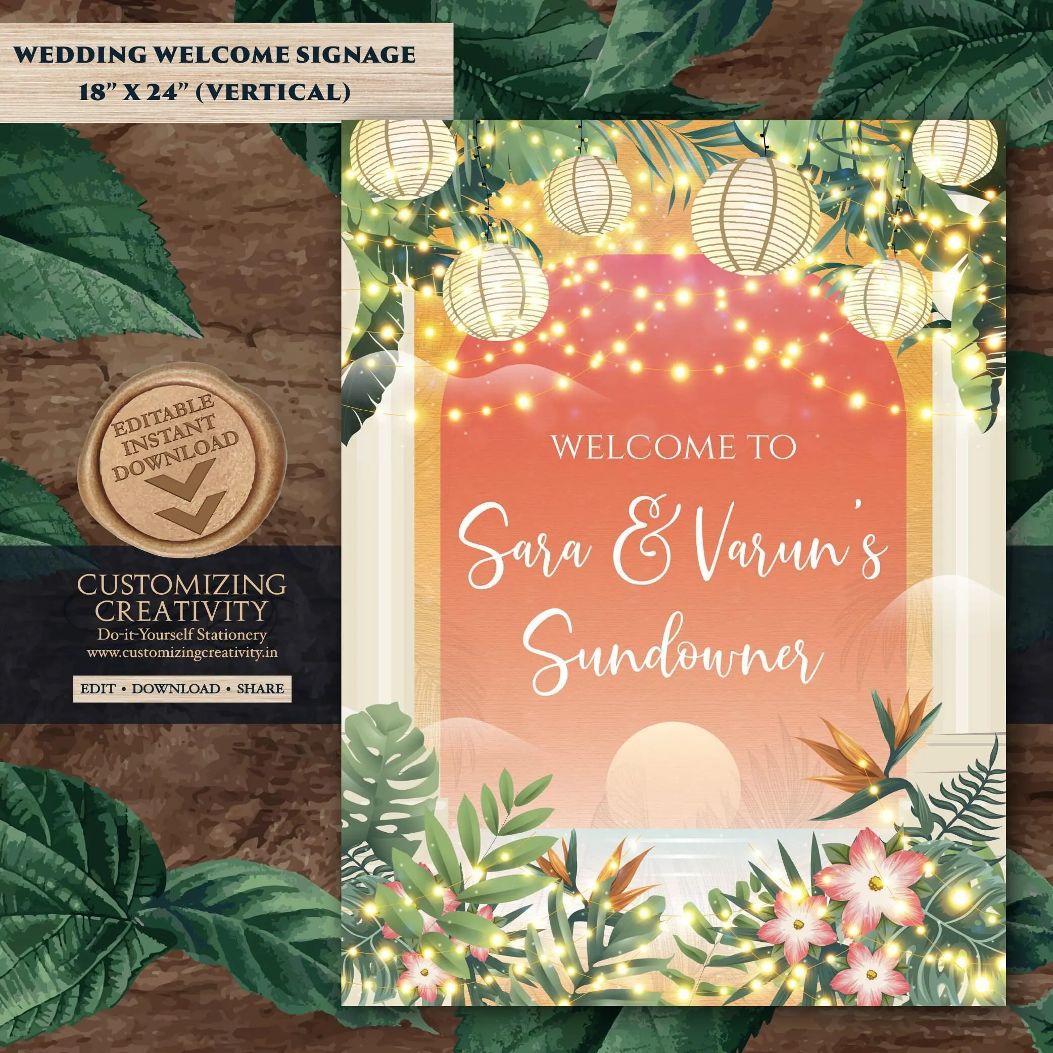 Wedding Cocktail Party Welcome sign Indian Wedding Party welcome signs, Indian Wedding Sundowner Party signs & Wedding Cocktail Welcome Sign