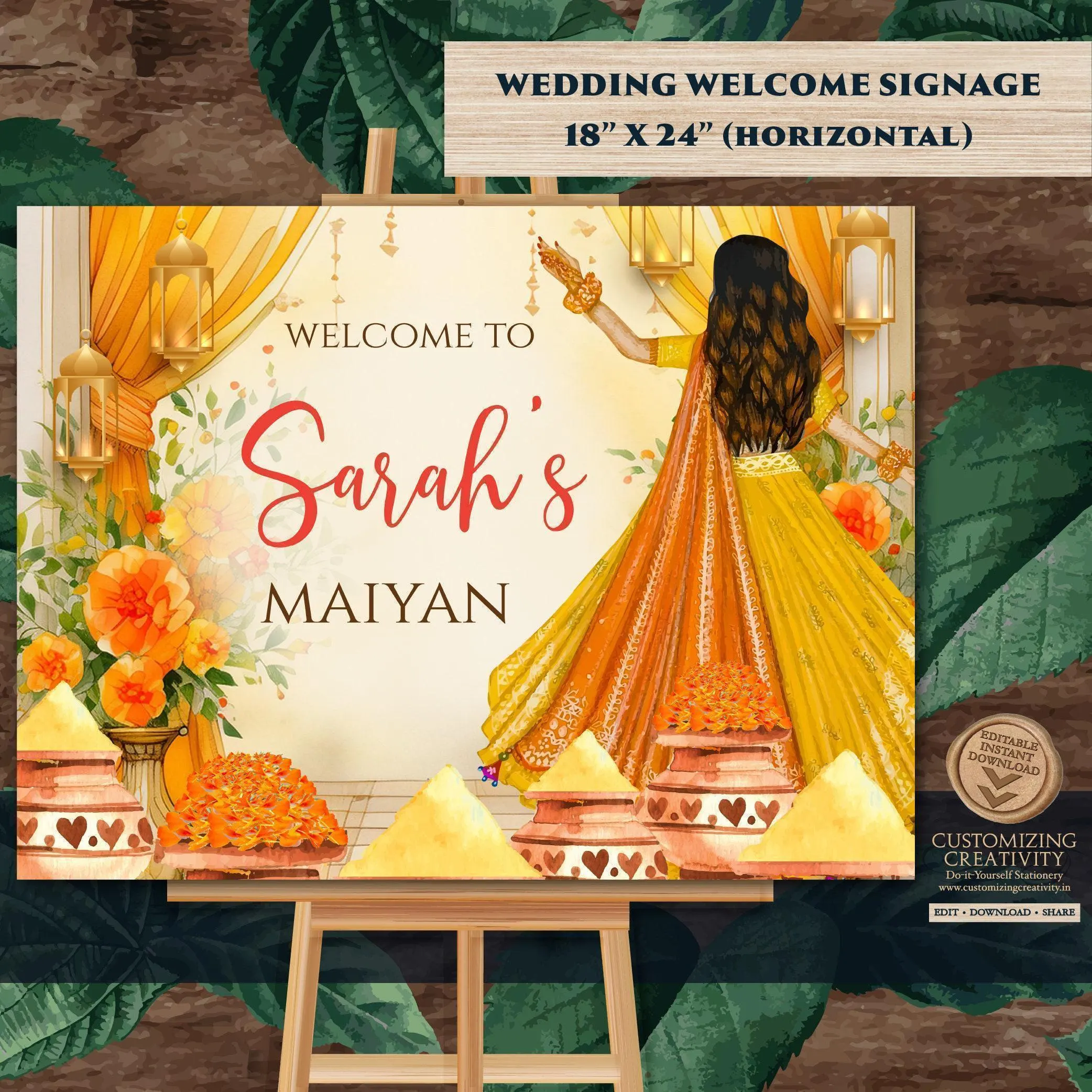 Maiyan Welcome Sign: Haldi Ceremony Decor (Digital Download)