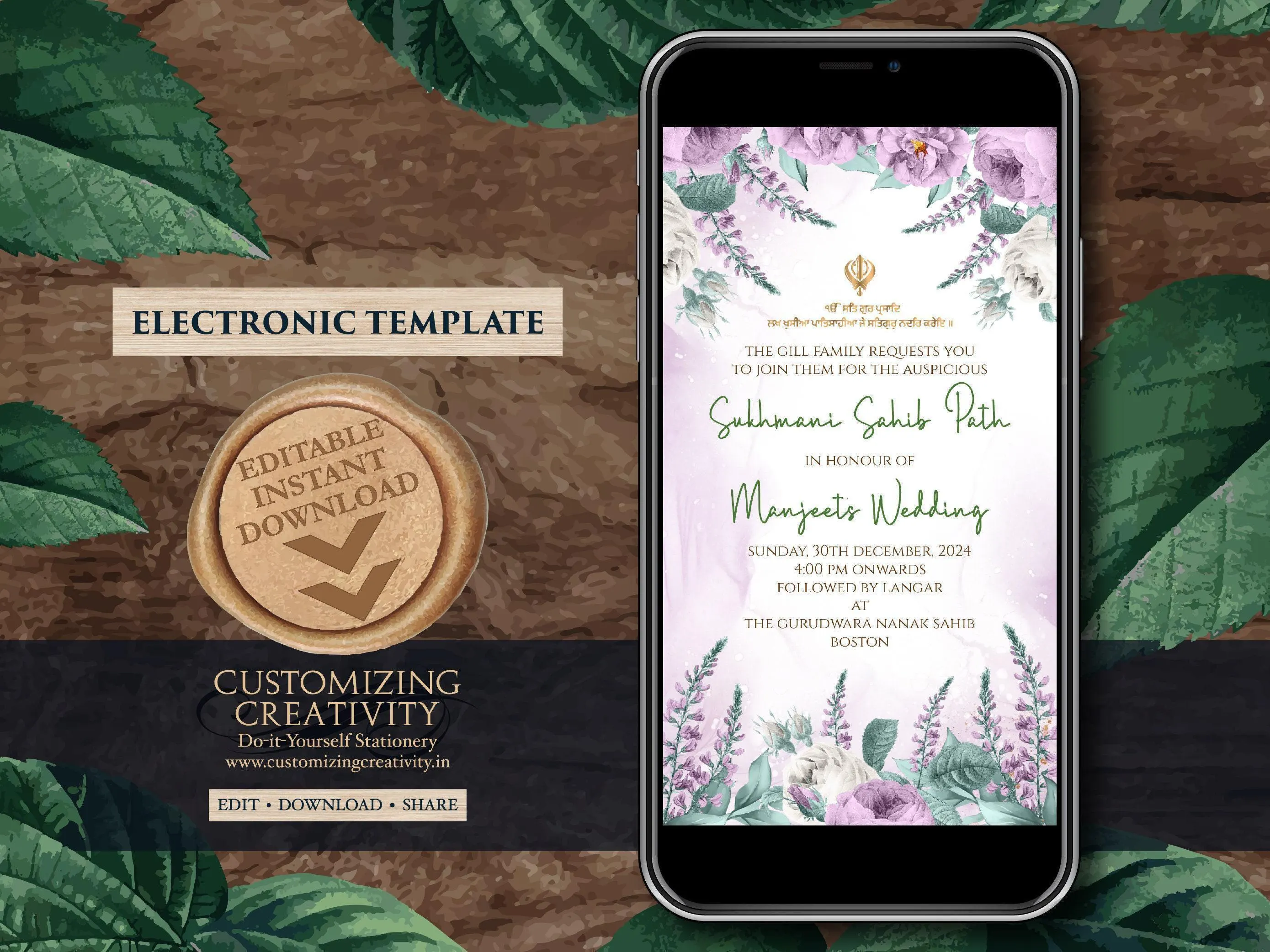 Floral Sukhmani Sahib Path Invitation: Elegant DIY Template (Digital Download) - image 3