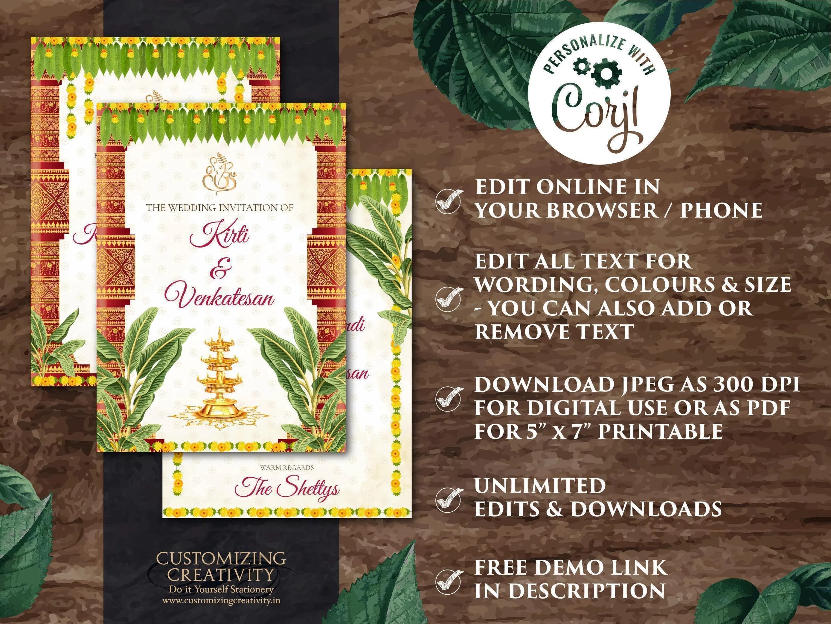 South Indian Wedding Invitation: Tamil Telugu Invite (Digital Download) - image 4