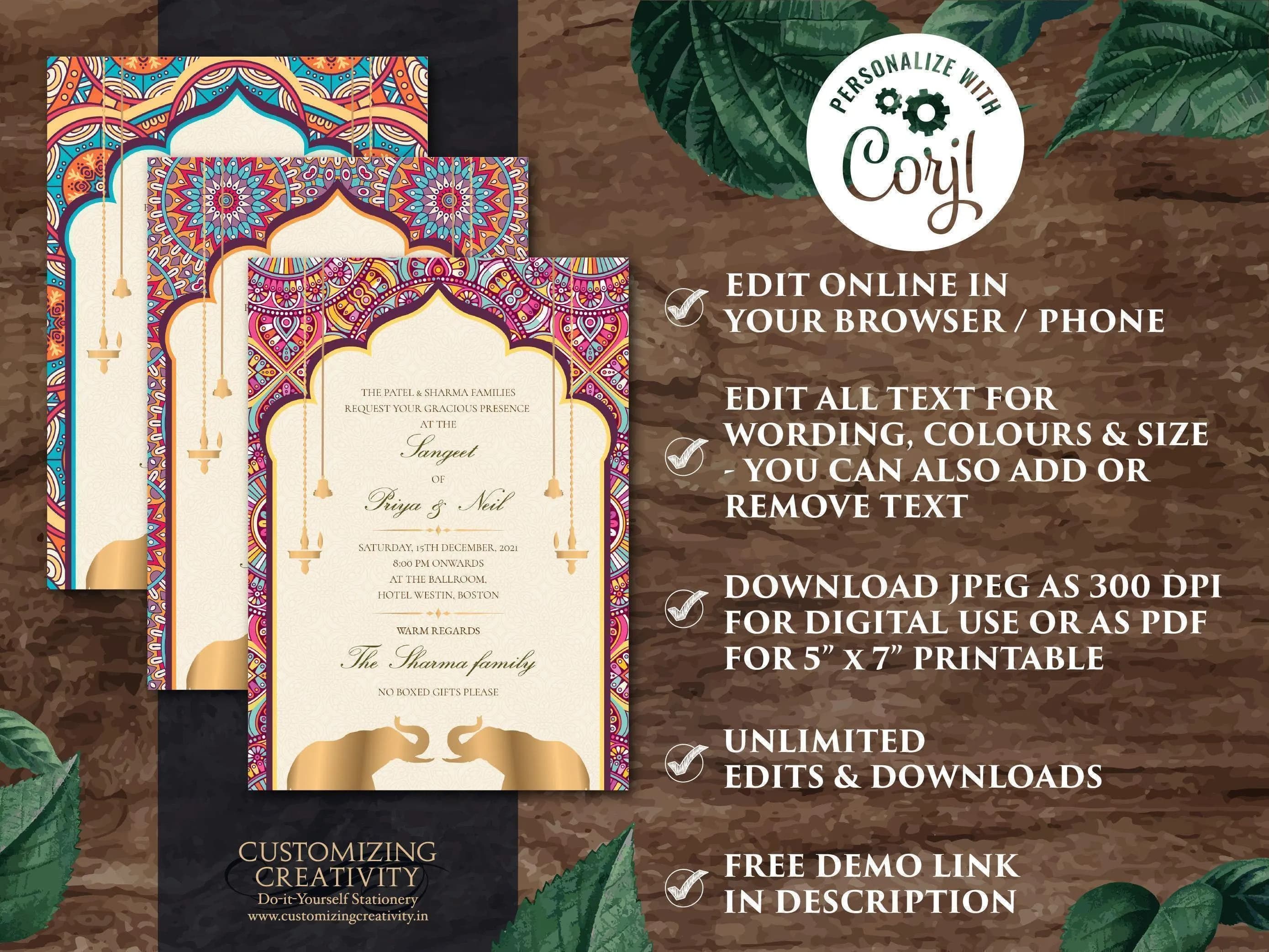 Elephant Mandala Indian Wedding Invitations (Digital Download) - image 4