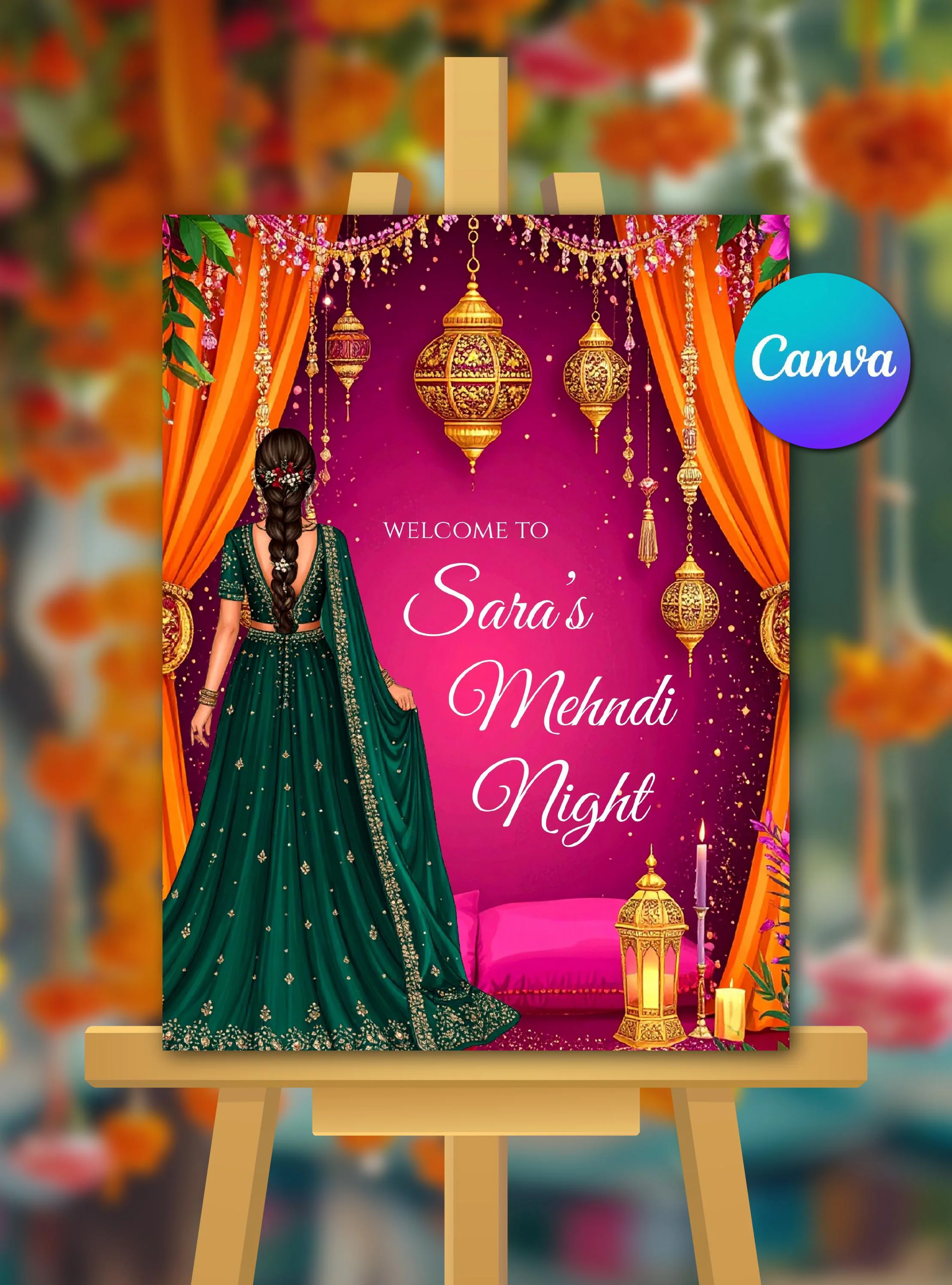Mehndi Night Welcome Sign Canva Template, Indian Mehndi Sign, Henna Night Welcome Sign Printable, Indian Wedding Decor Sign Instant Download