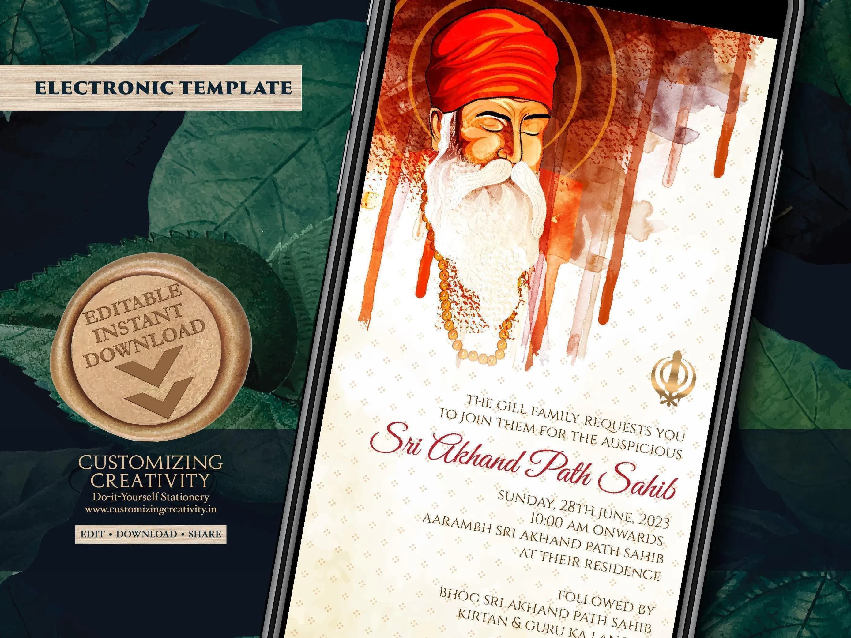 Digital Akhand Path Invitation: Sikh Card Template (Digital Download)