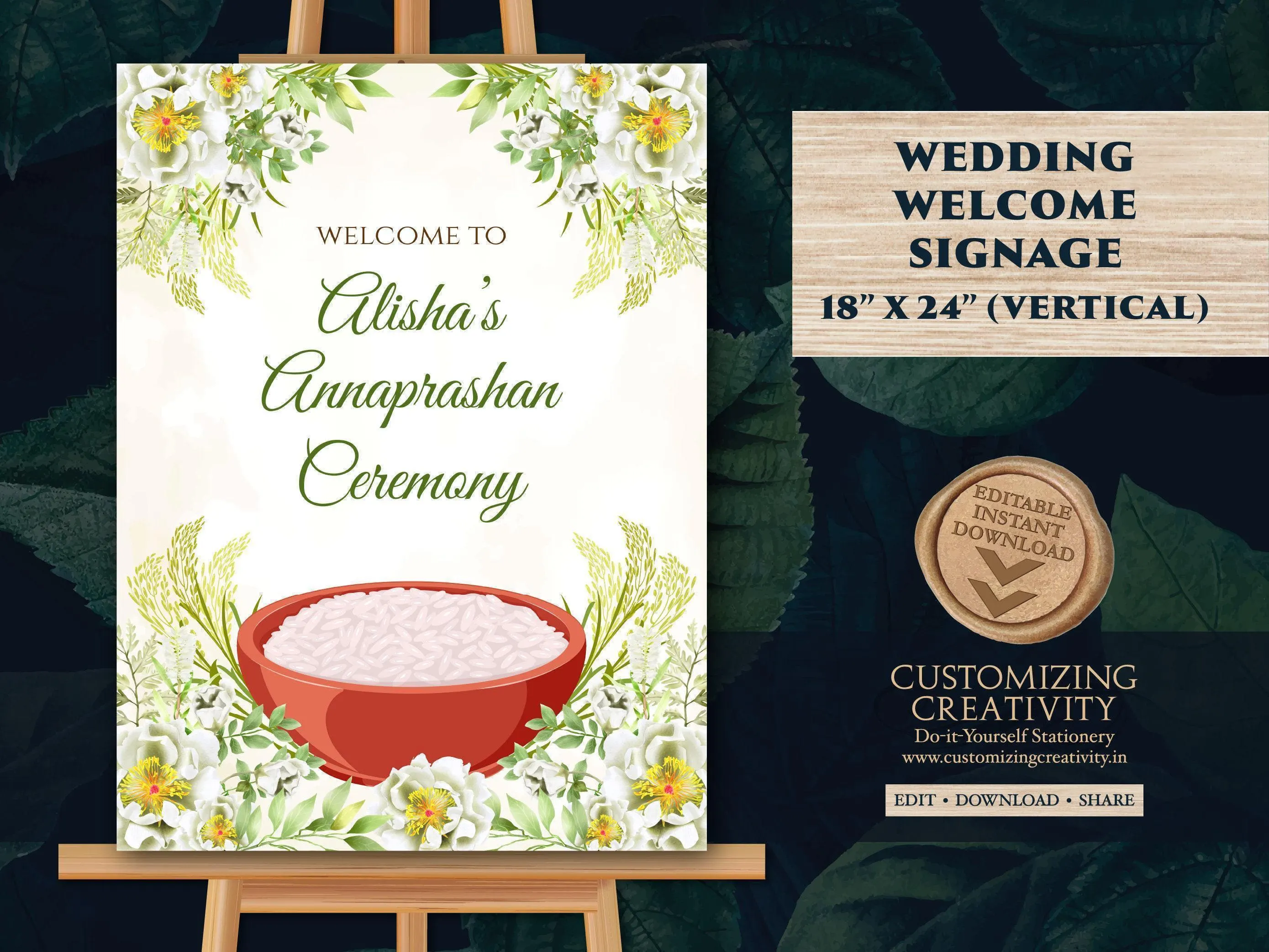 Annaprasan Welcome Sign: Indian Rice Ceremony Decor (Digital Download)