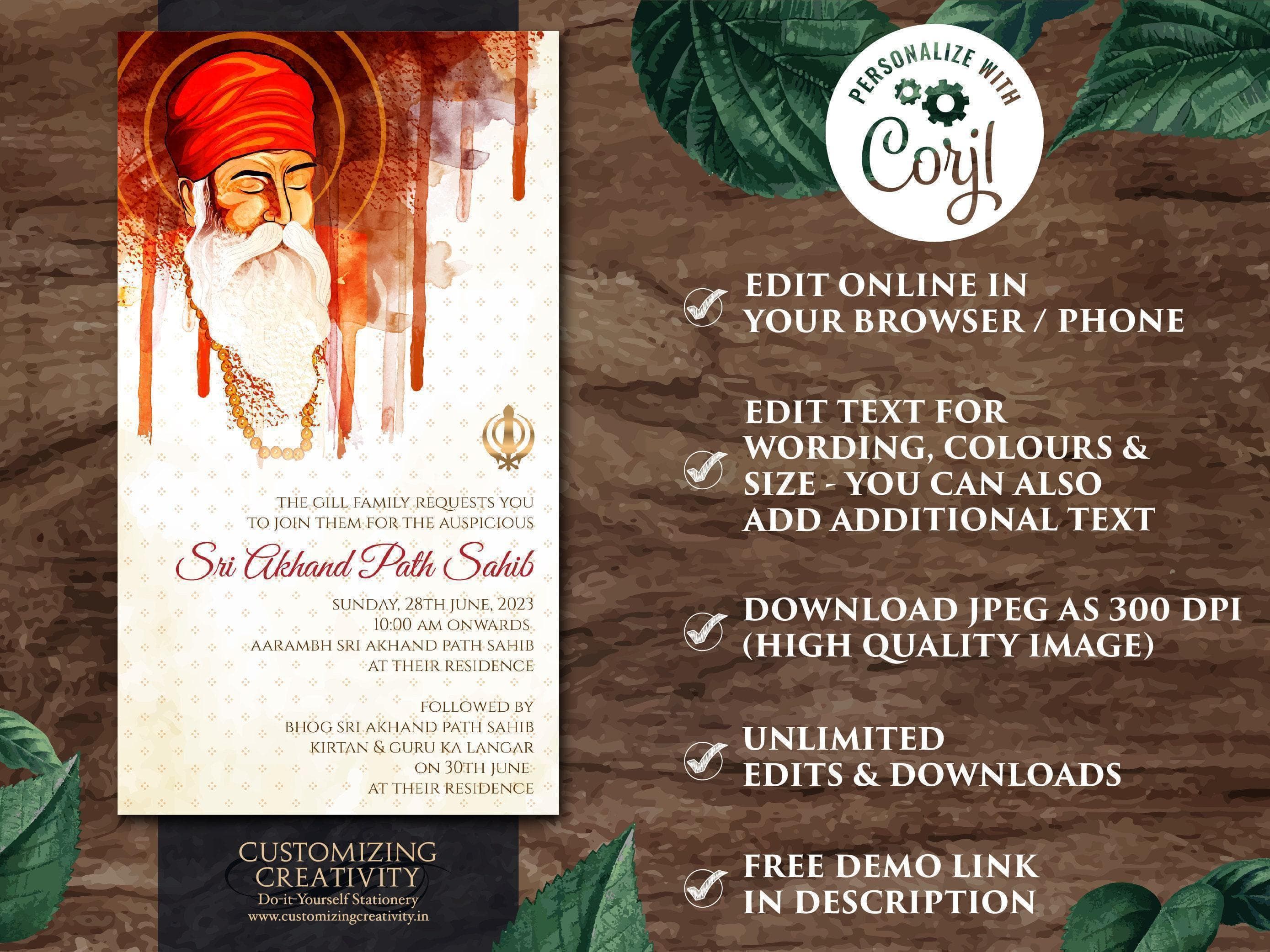 Digital Akhand Path Invitation: Sikh Card Template (Digital Download) - image 3