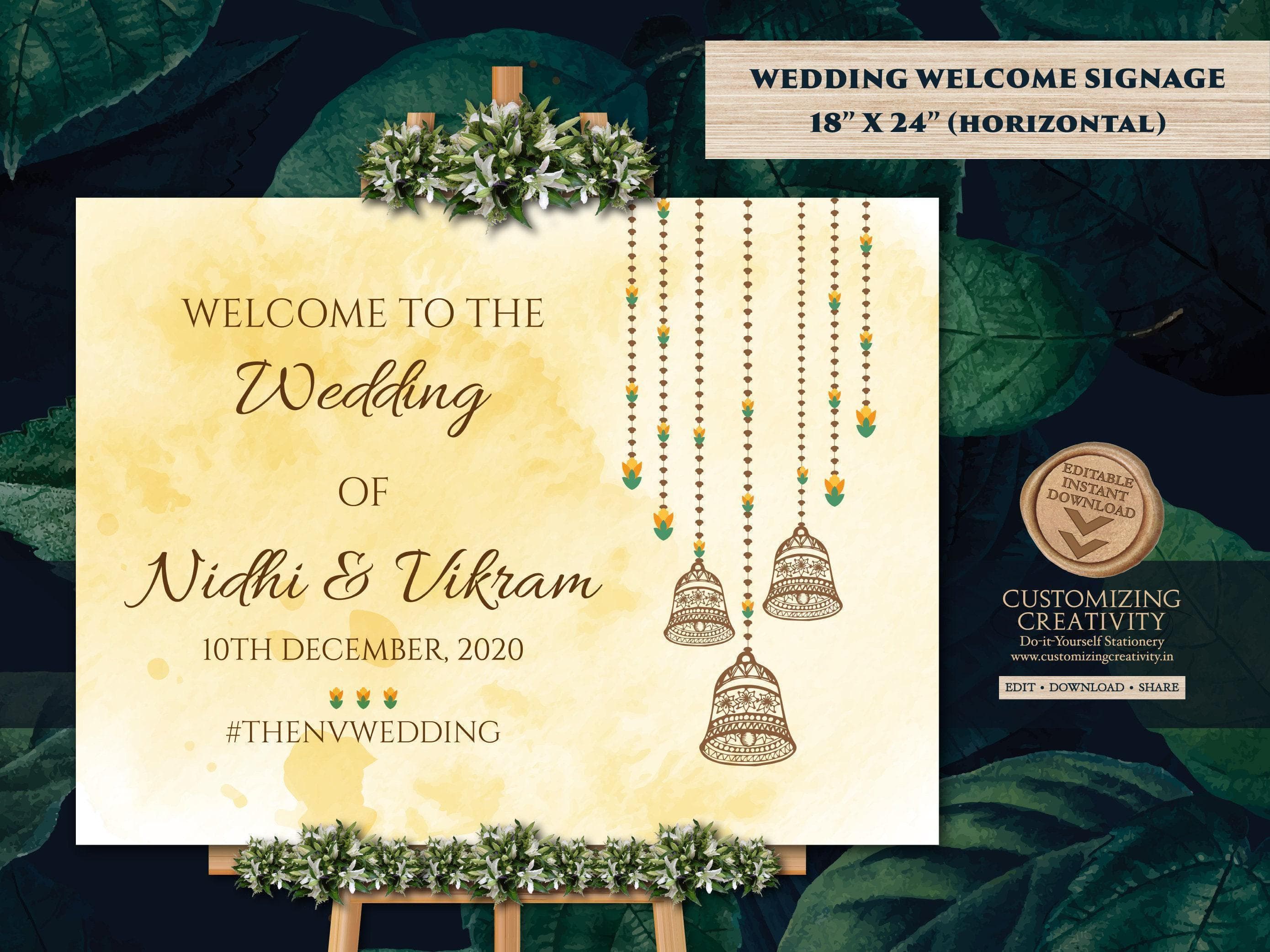 Indian Wedding Welcome Sign: Bells, Punjabi Ceremony (Digital Download)