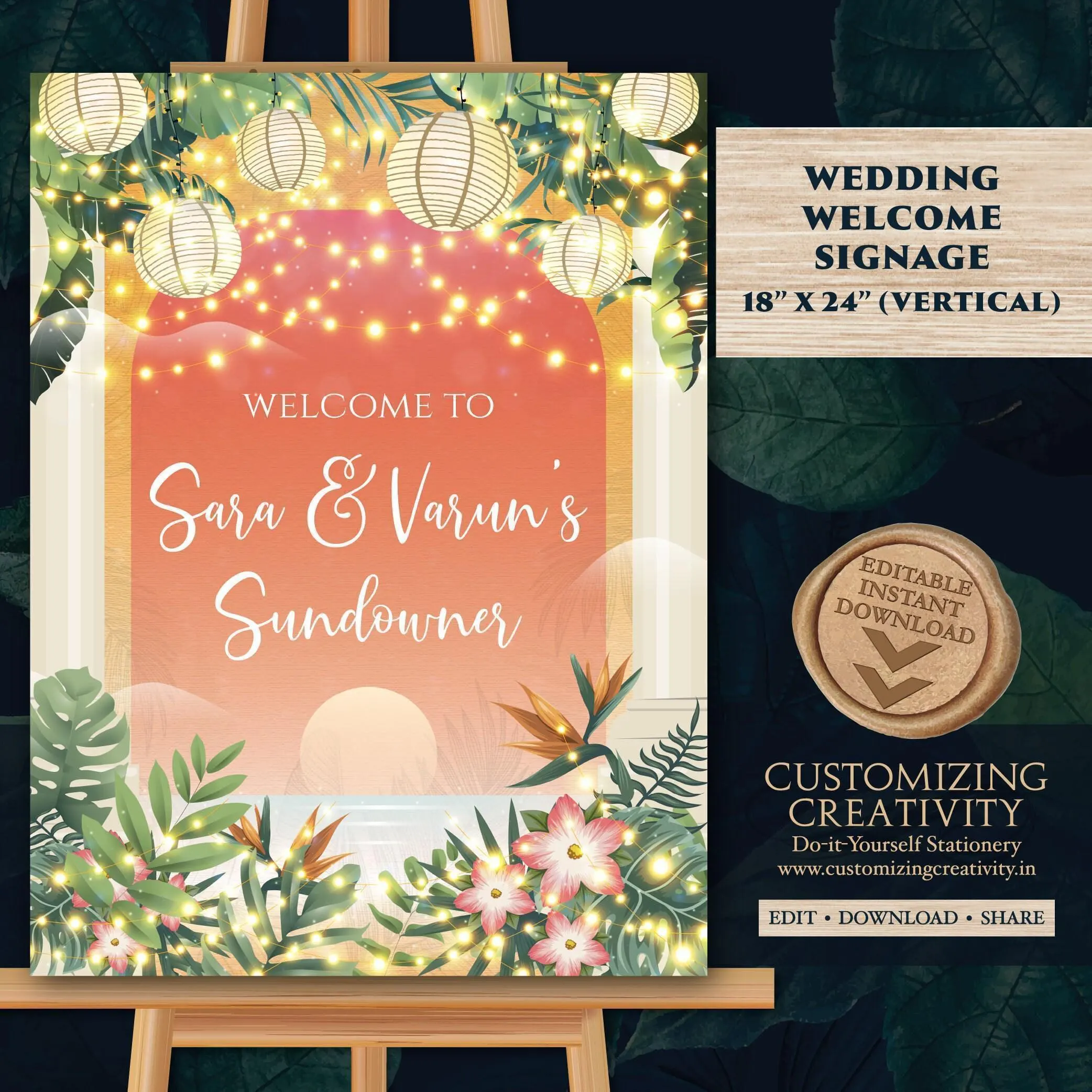 Indian Wedding Welcome Sign: Sundowner Party Decor (Digital Download)