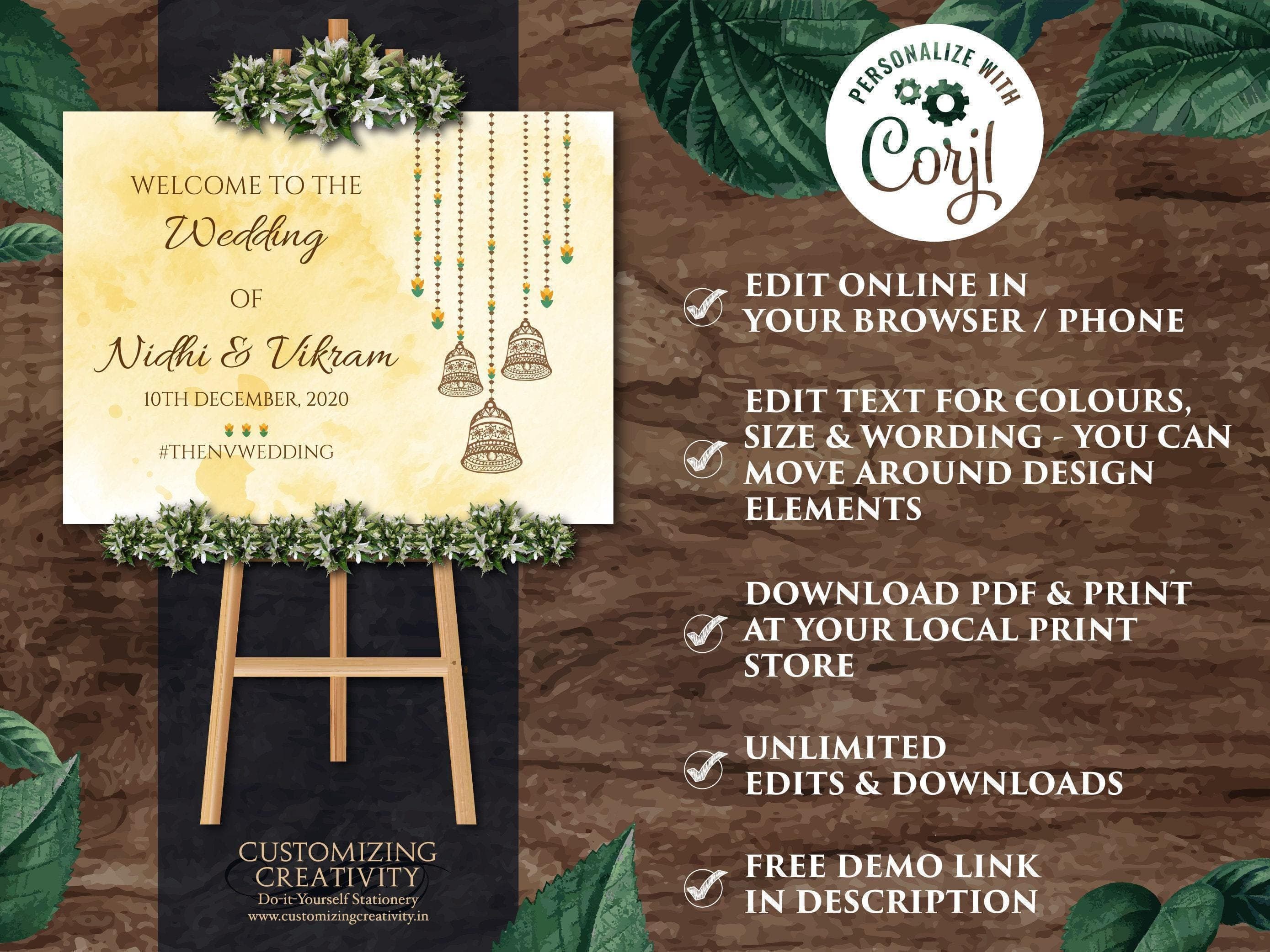 Indian Wedding Welcome Sign: Bells, Punjabi Ceremony (Digital Download) - image 5