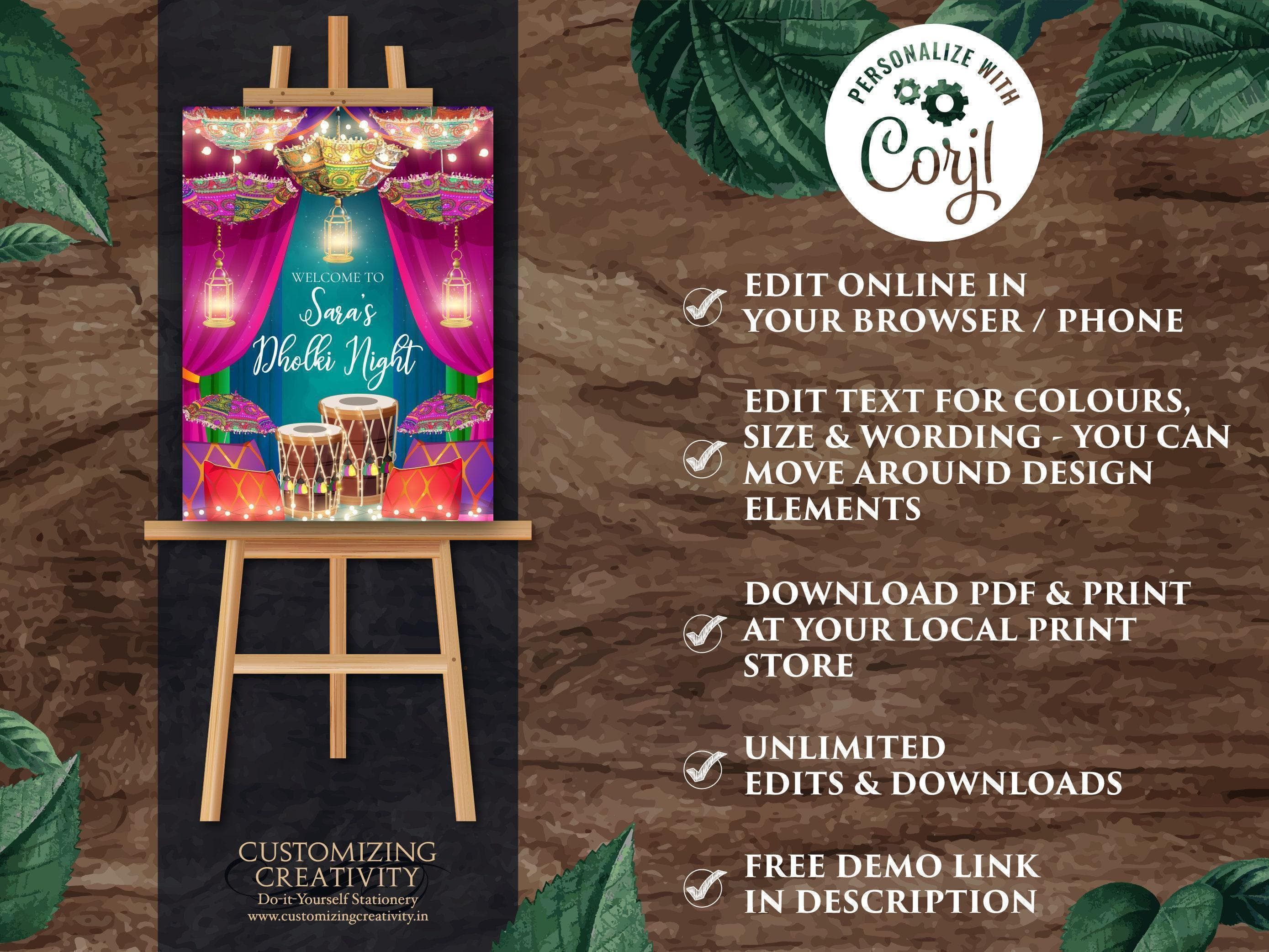 Dholki Welcome Sign: Muslim Wedding Decor (18x24" Vertical) (Digital Template) - image 5
