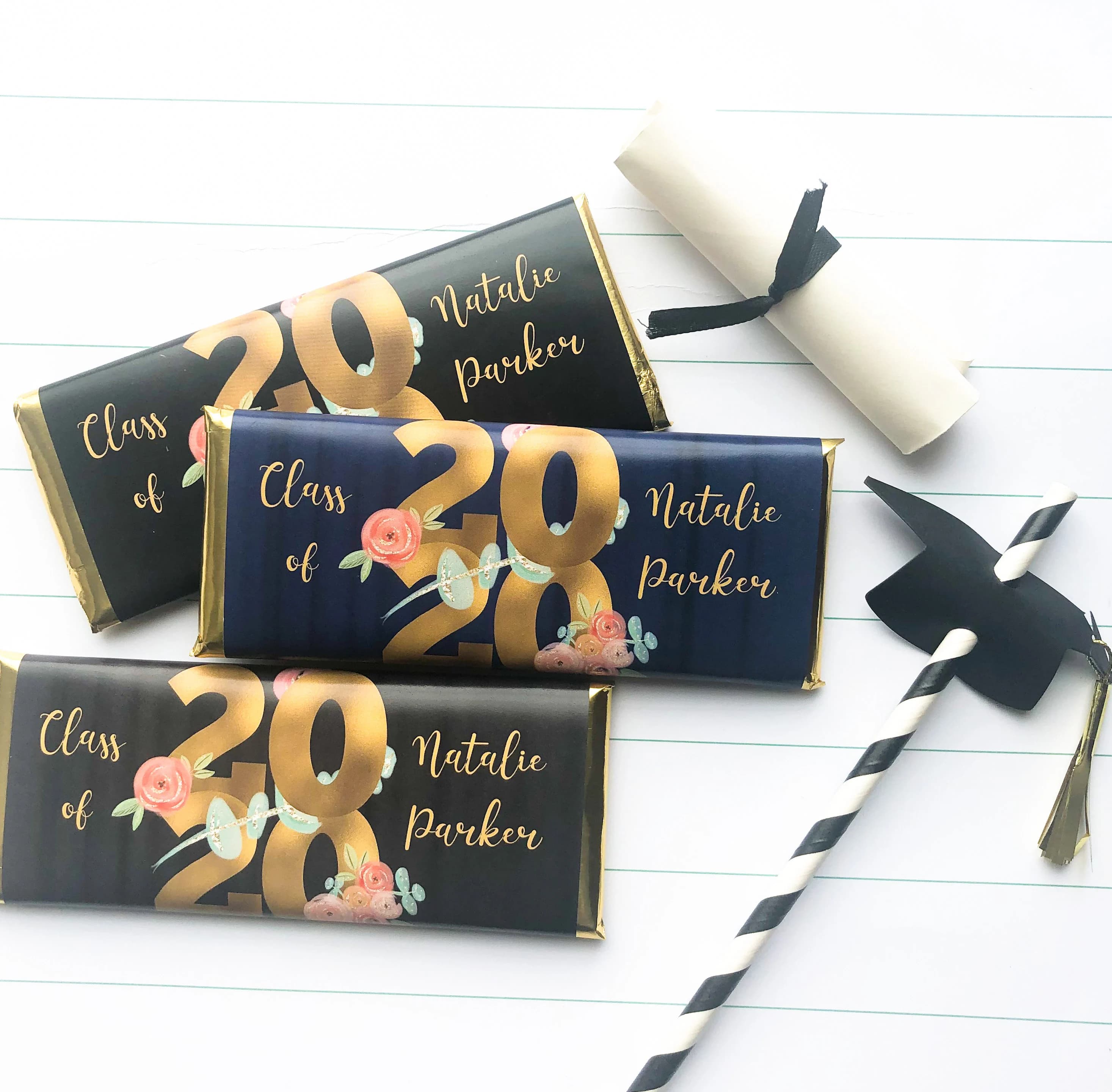Personalized Graduation party favors, Class of 2024 favors, floral grad favors, graduation candy bar, college graduation, grad party favor