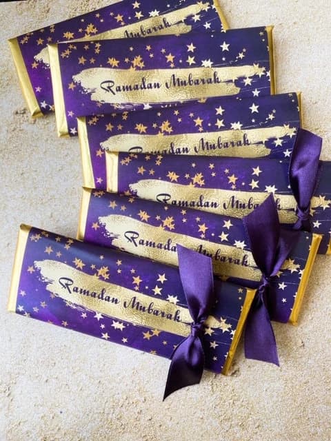 24 Ramadan party favors, Eid party favors, gold purple party favor, personalized gold star party favors, purple gold candy wrapper