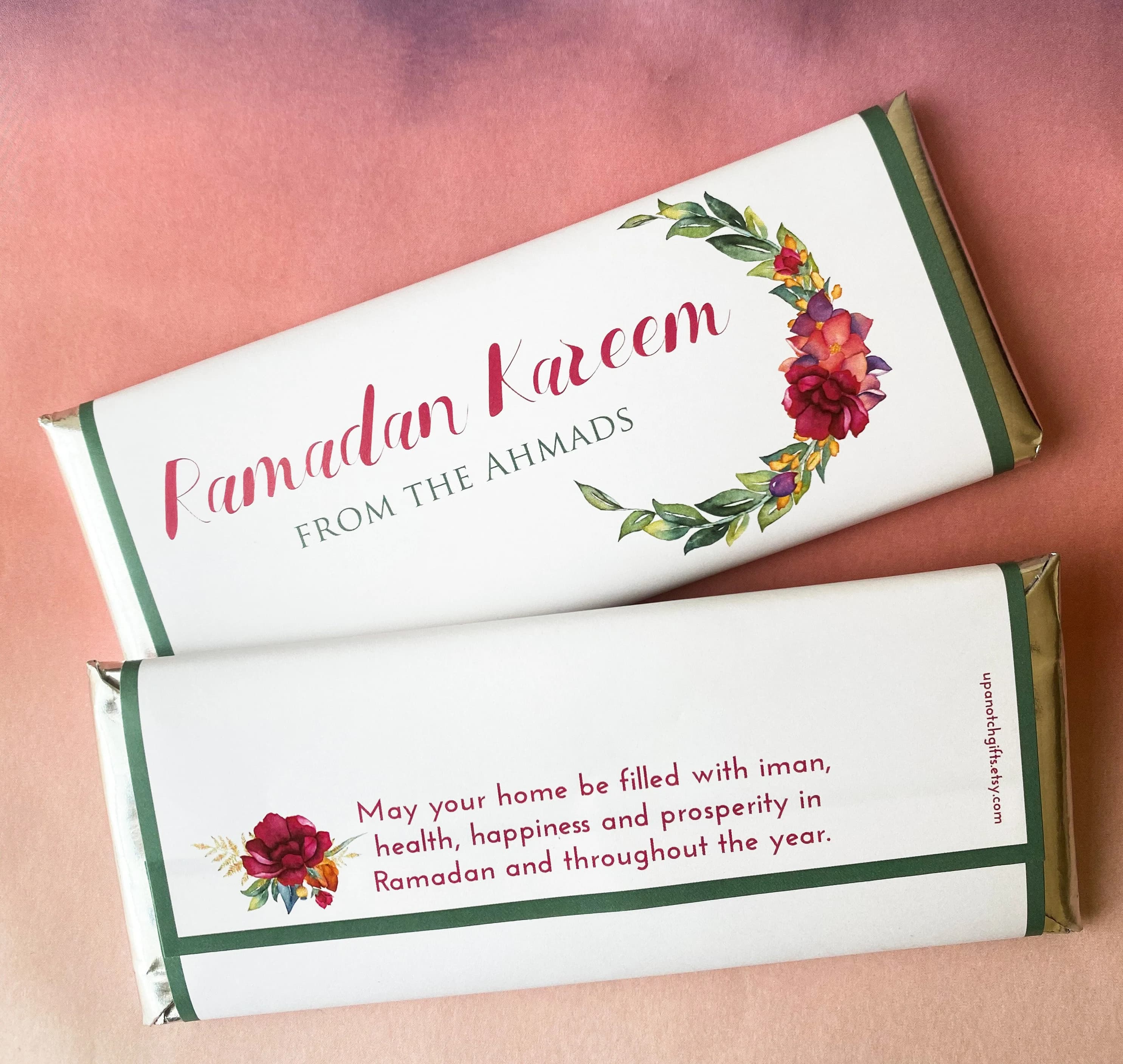 24 floral crescent candy wrappers, garden party favors, floral candy wrappers, islamic party, flower party favor