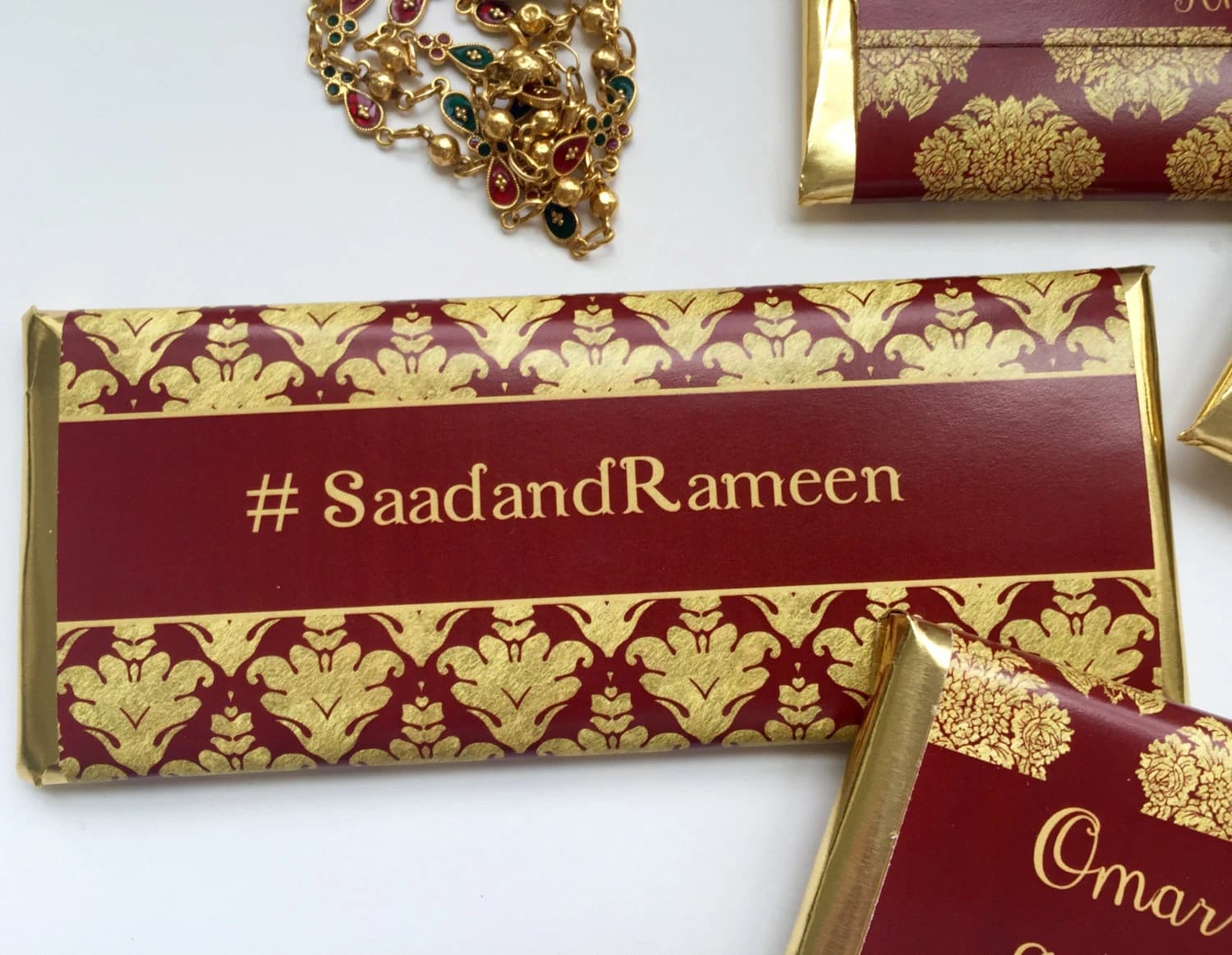 Indian wedding favor, maroon, gold damask, Pakistani wedding, red and gold, Muslim wedding, personalized wedding favors, personalized candy - image 3