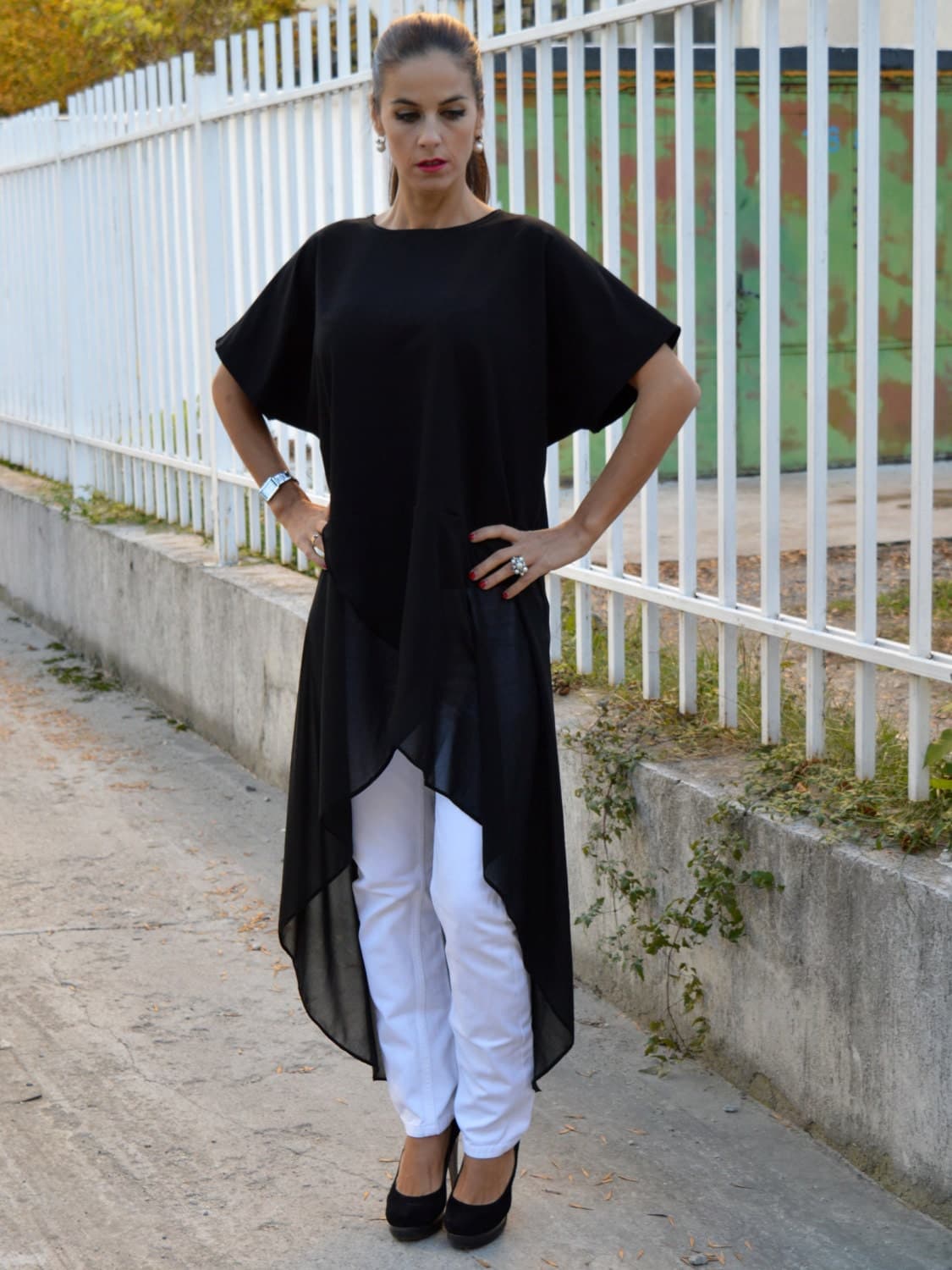Black Loose Oversized Top,Plus Size Tunic, Asymmetric Top, Maternity Tunic, Loose Fitted Tunic, One Size Elegant Top, Oversized Clothing - image 3
