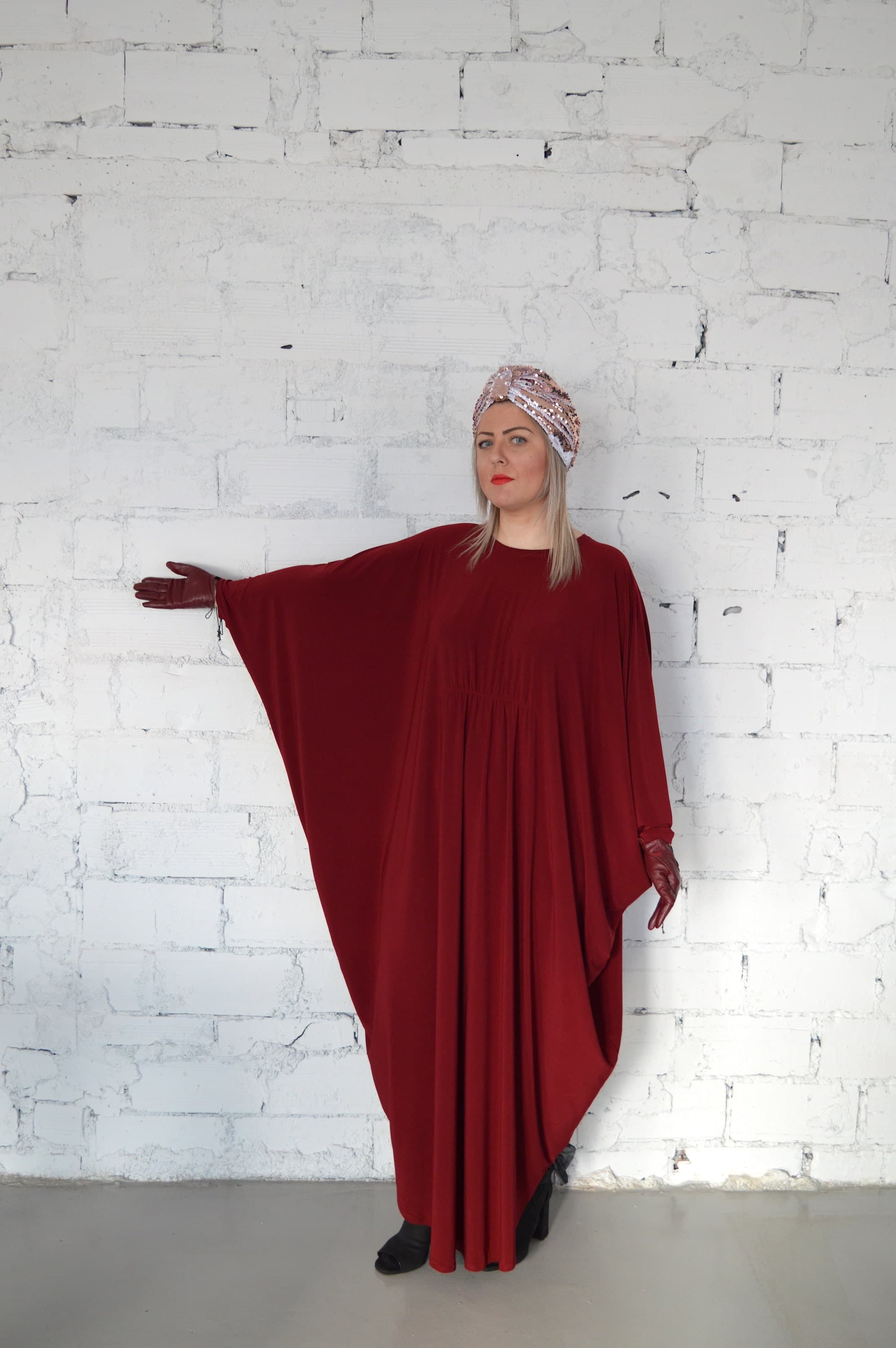 Dark Red Caftan Dress-Kaftan-Plus Size Dress- Oversized Dress- One Size- Maternity Dress - image 4