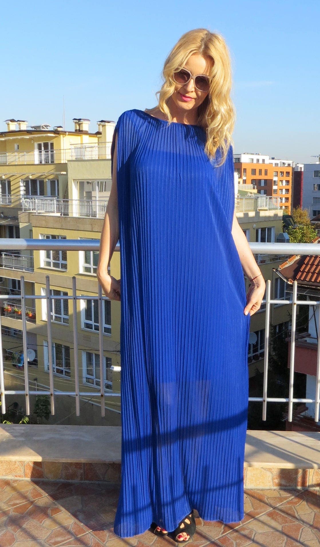 Elegant Royal Blue Dress, Maxi Soleil Dress, Maternity Wear, Oversized Casual Dress, Everyday Dress, Caftan Dress - image 5