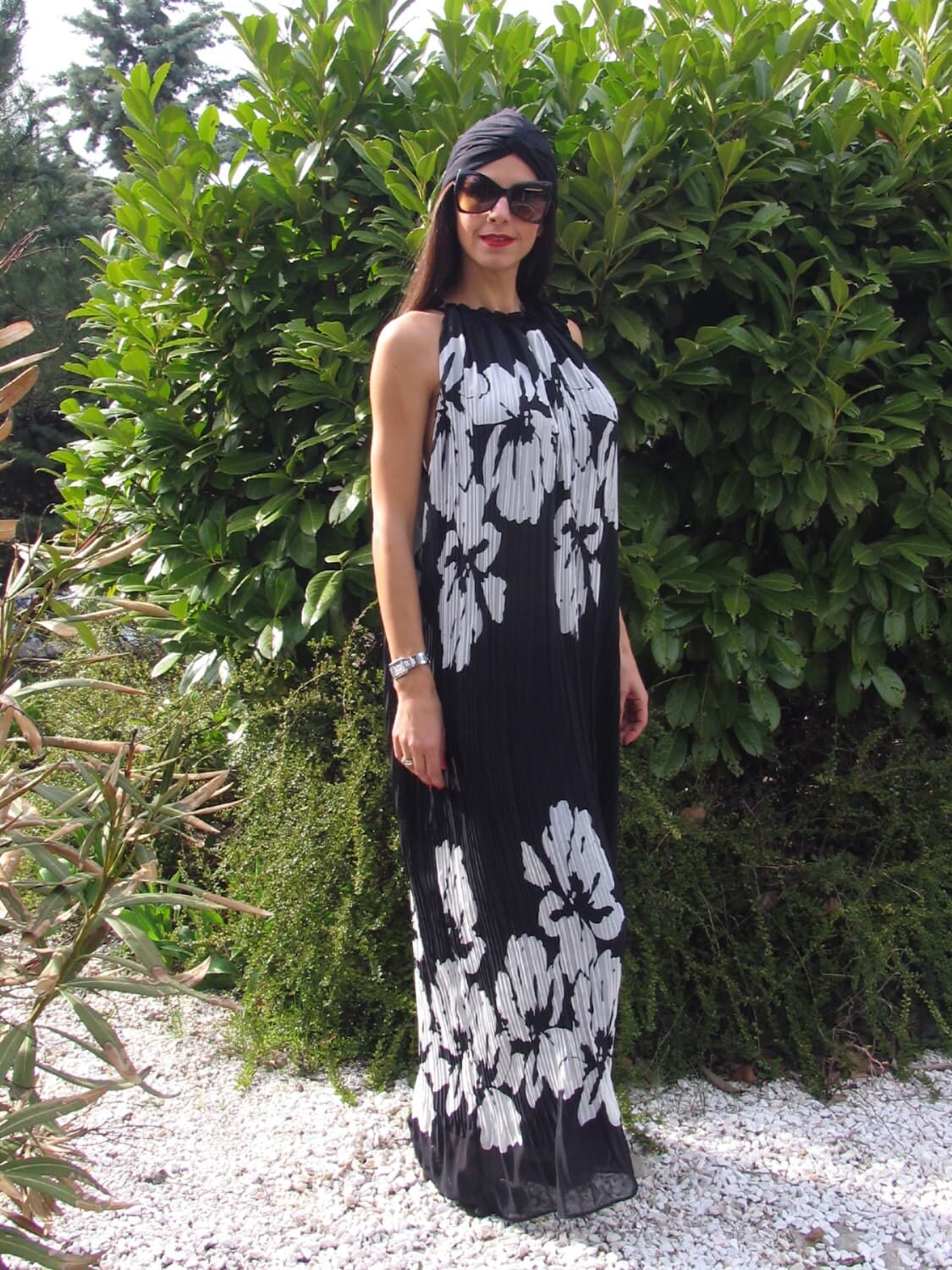 Maxi Black Dress/ Floral Print Dress/ Plus Size Maxi Dress/ Caftan Dress - image 3