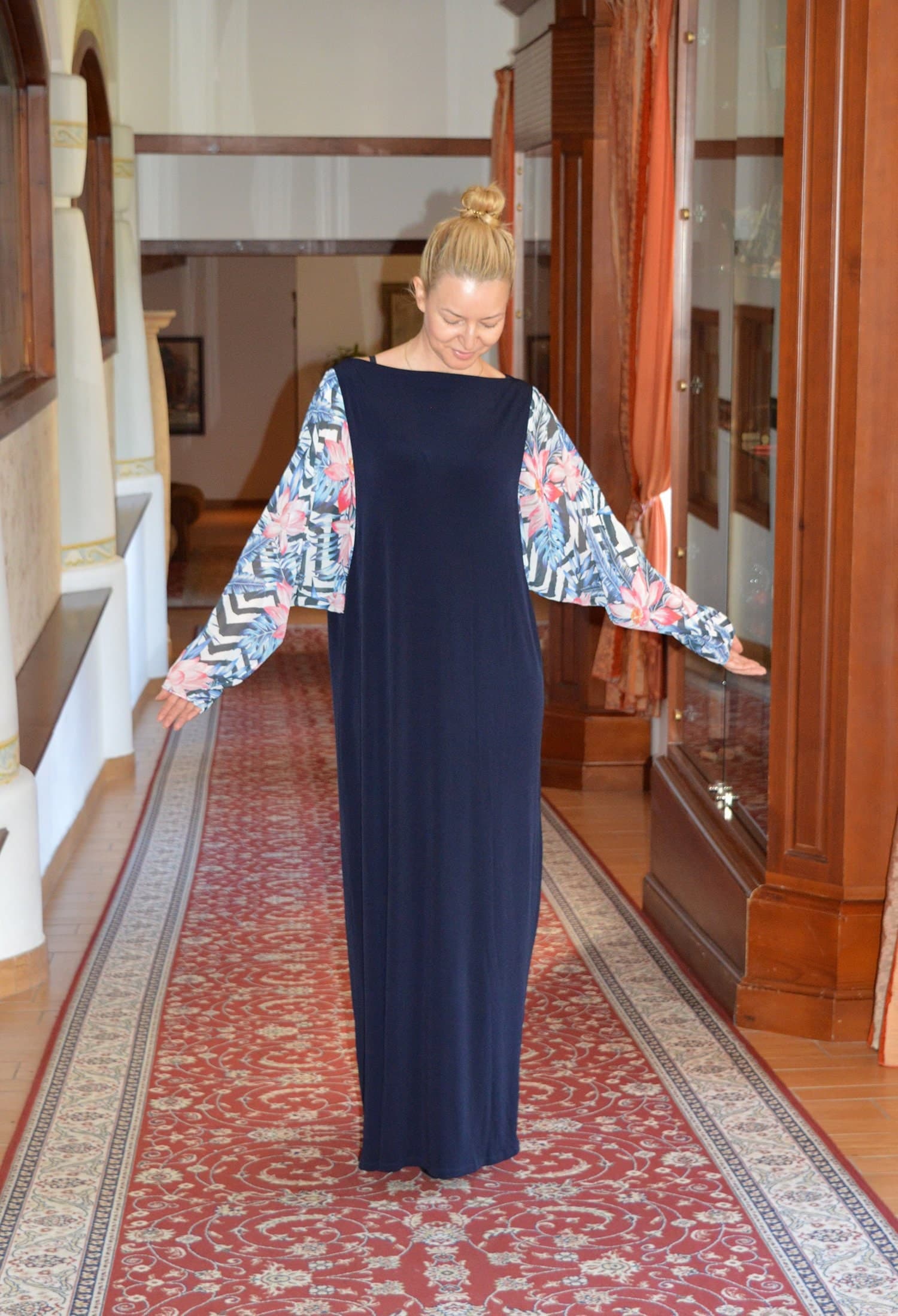 Blue Kaftan, Maxi Dress, Elegant Abaya, Plus Size Caftan, Long Evening Dress, Sleeve Dress - image 3