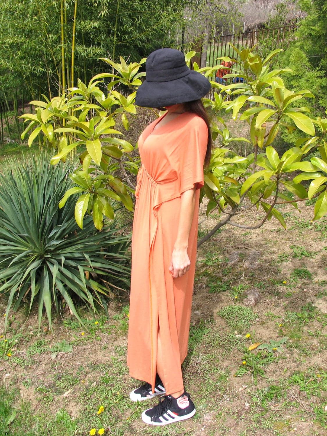 Plus Size Orange Caftan/ Oversize Kaftan Dress/ Loose Fitted Maxi Dress/ Everyday Tricot dress/ Beach Cover up/ Women Fahion by eMODNO - image 4
