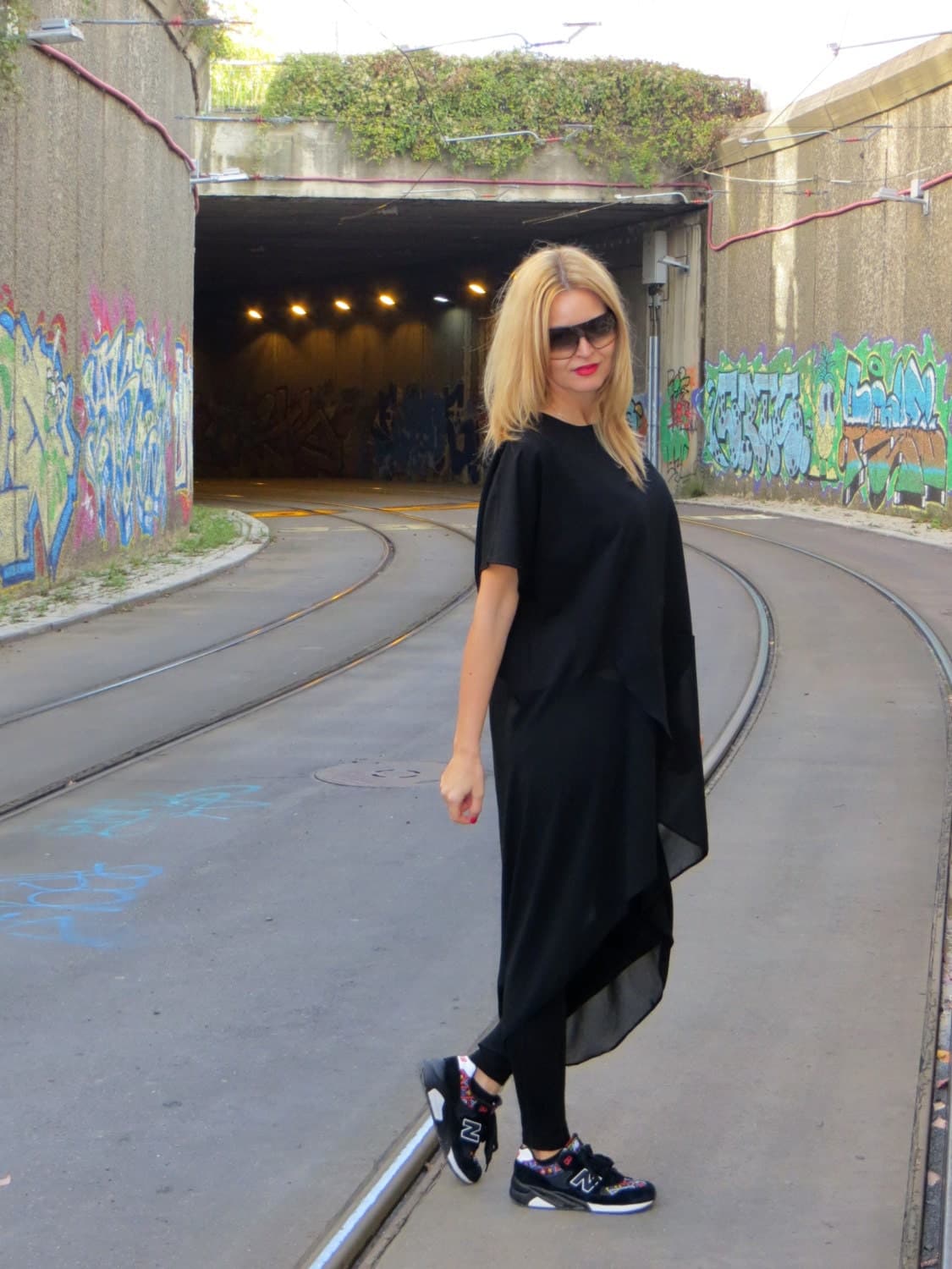 Oversized Black Tunic, Elegant Maxi Tunic, Casual Plus Size Top, Maternity Wear, Loose Fitted Black Tunic, Asymmetric Chiffon Top, eMODNO - image 4