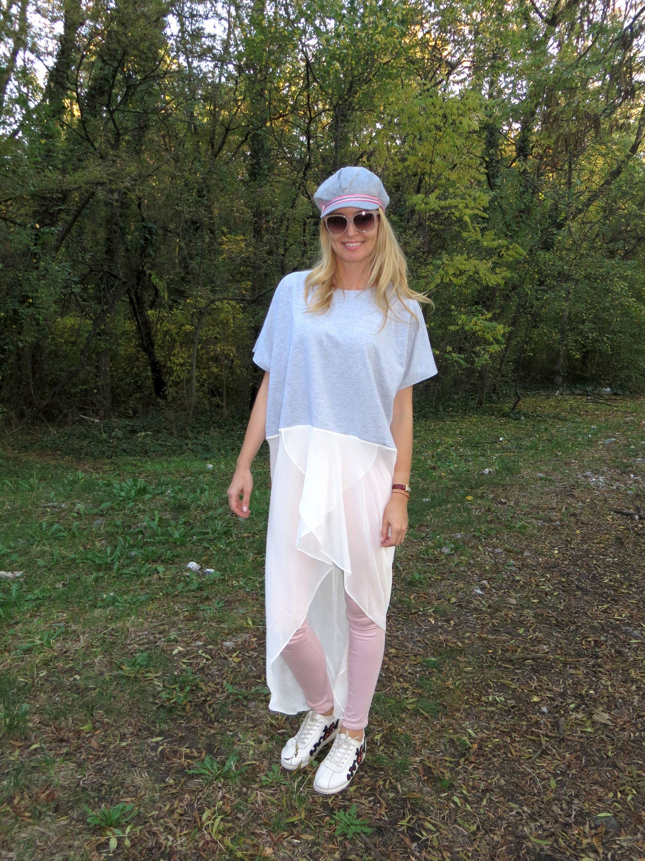 Oversized Gray Tunic, Elegant Maxi Tunic, Casual Plus Size Top, Maternity Wear, Loose Fitted Tunic, Asymmetric Chiffon Top - image 5