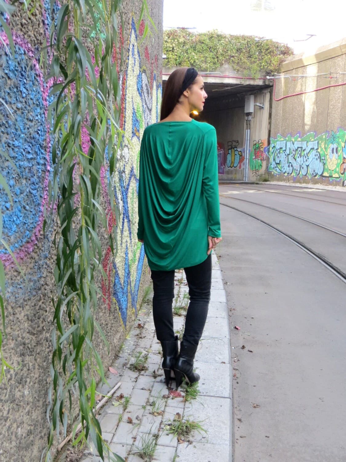 PROMO-Green Oversized Tunic - Maxi Blouse Top- Elegant Top- Maternity Top- Loose Top- Long Sleeved Top- One Size Top, Extravagant Top - image 4