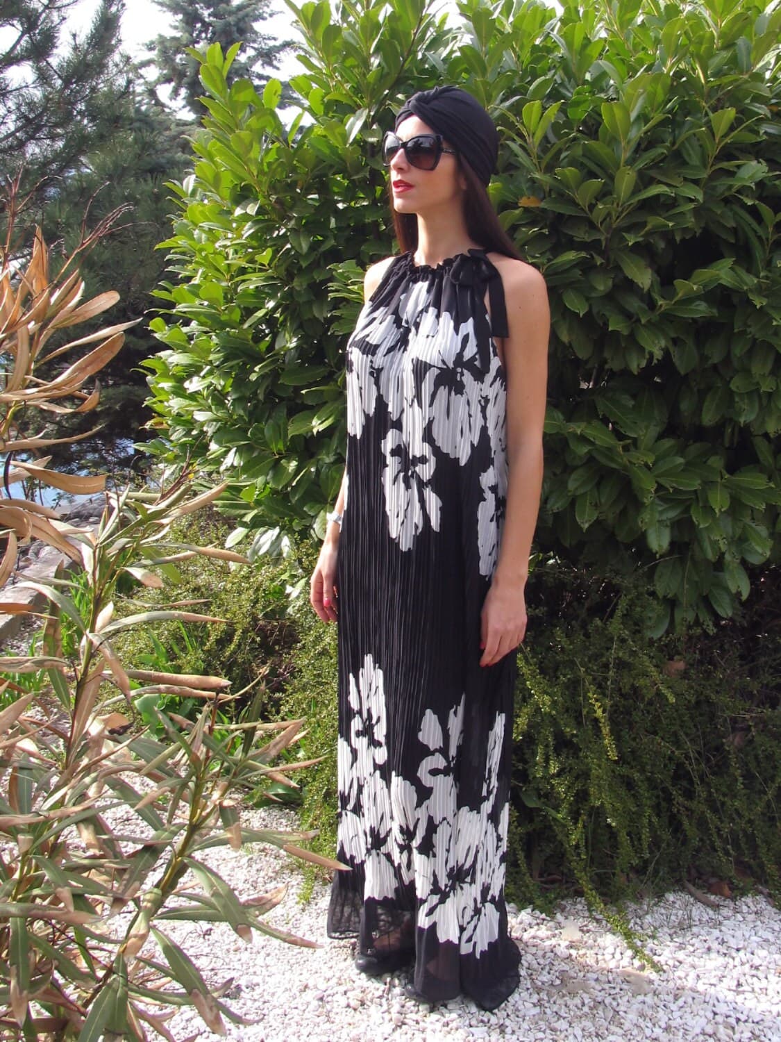 Maxi Black Dress/ Floral Print Dress/ Plus Size Maxi Dress/ Caftan Dress - image 5