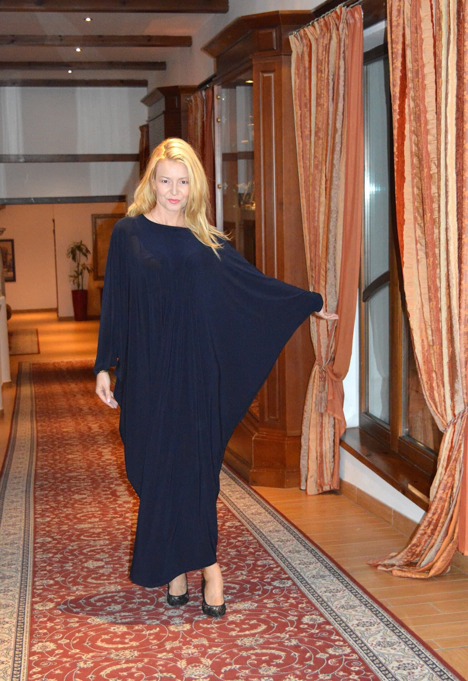 Caftan Maxi Dress, Dark Blue Kaftan, Long sleeve caftan, Blue maxi dress, Oversized Maxi Dress, Elegant Caftan - image 3