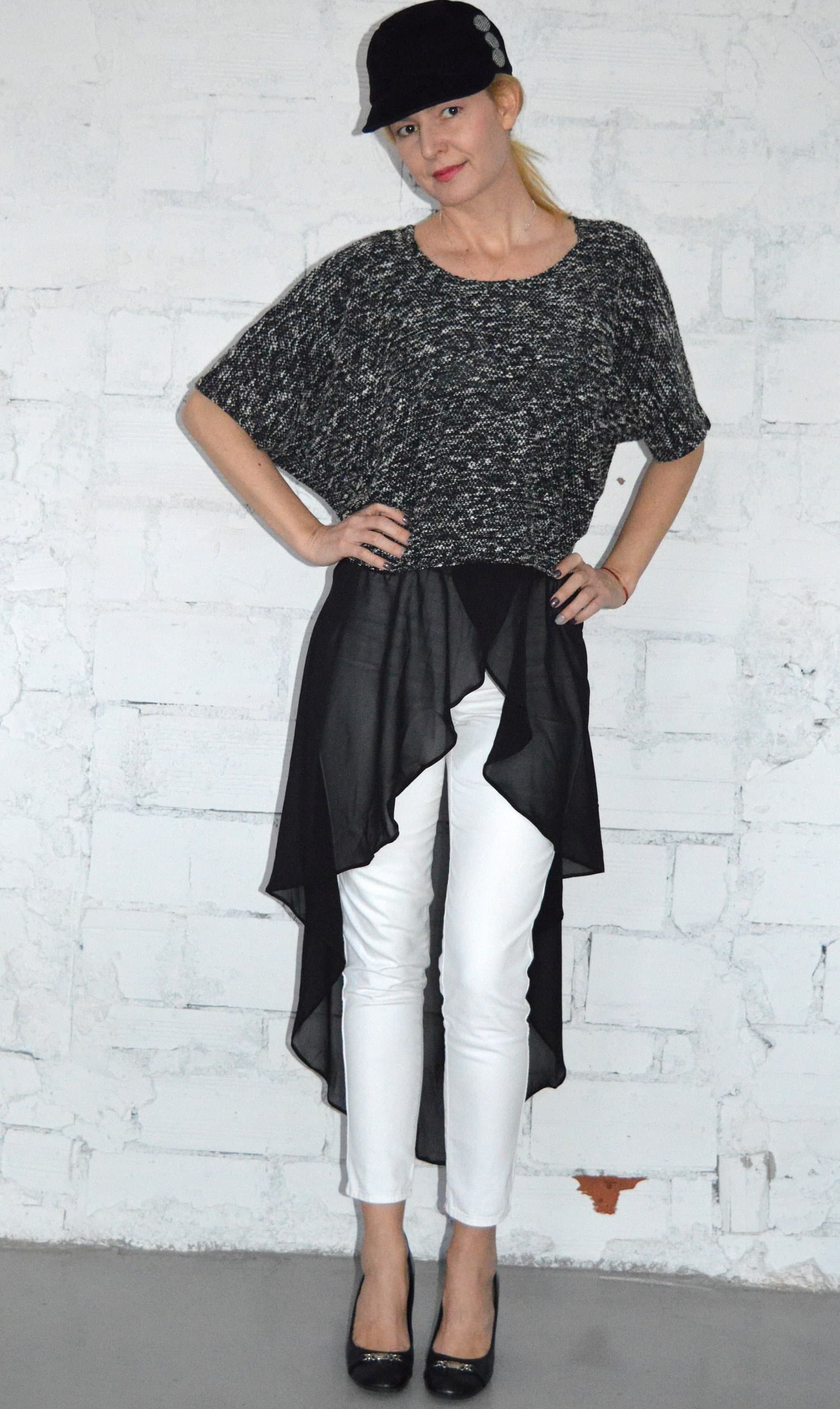 Asymmetric Chiffon Top, Oversized Tunic, Elegant Maxi Tunic, Plus Size Tunic Top, Loose Fitted Black Tunic, Boucle Top, One Size Top - image 3