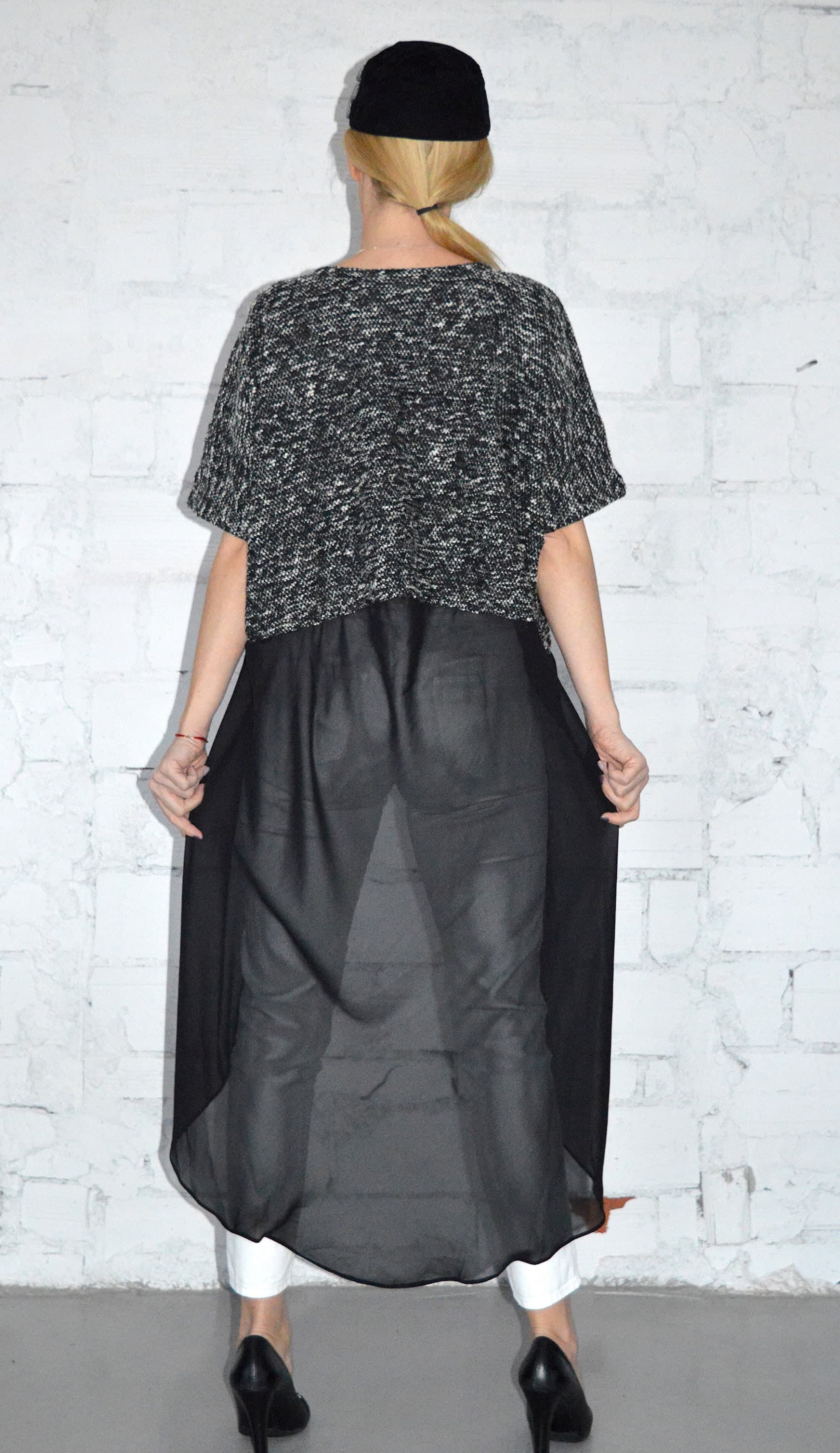 Asymmetric Chiffon Top, Oversized Tunic, Elegant Maxi Tunic, Plus Size Tunic Top, Loose Fitted Black Tunic, Boucle Top, One Size Top - image 5