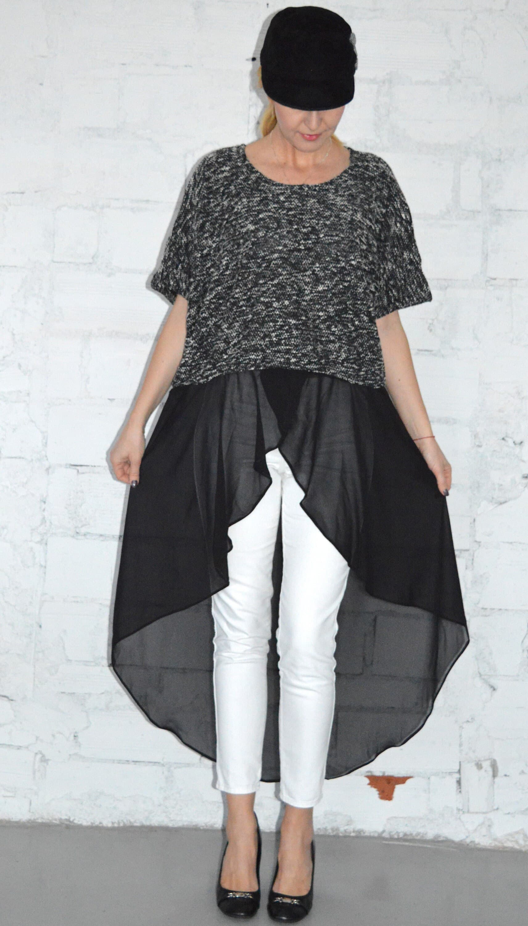 Asymmetric Chiffon Top, Oversized Tunic, Elegant Maxi Tunic, Plus Size Tunic Top, Loose Fitted Black Tunic, Boucle Top, One Size Top - image 4