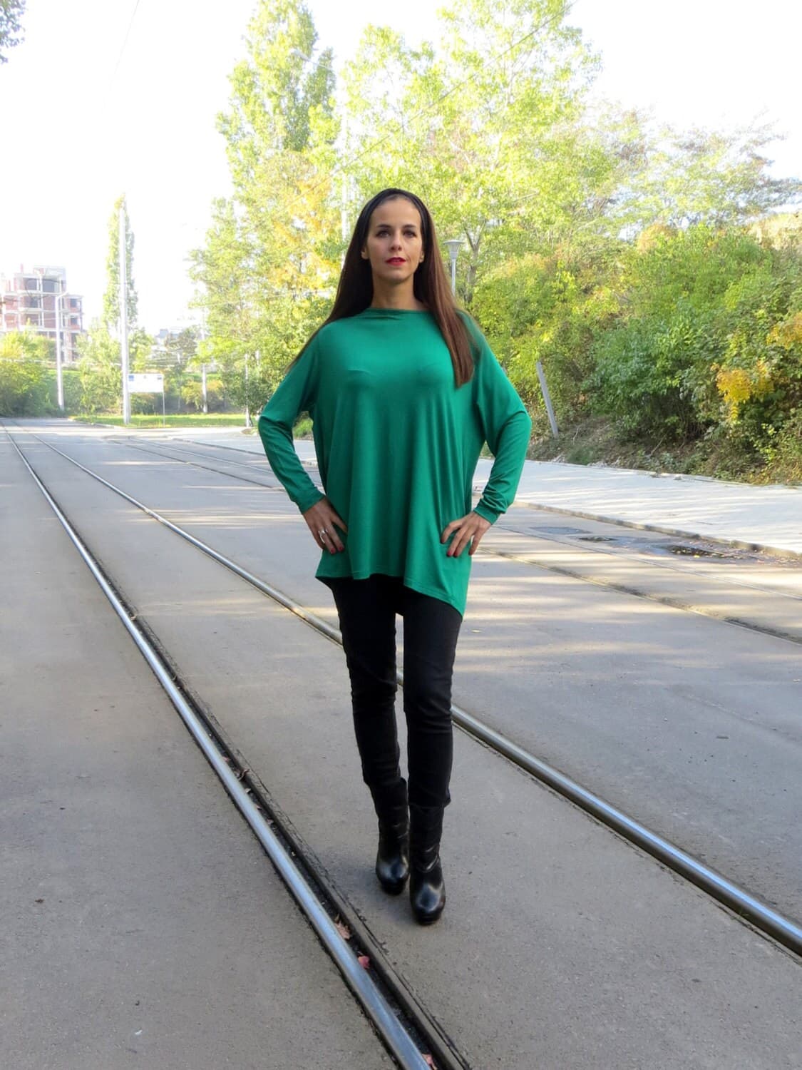 PROMO-Green Oversized Tunic - Maxi Blouse Top- Elegant Top- Maternity Top- Loose Top- Long Sleeved Top- One Size Top, Extravagant Top - image 3