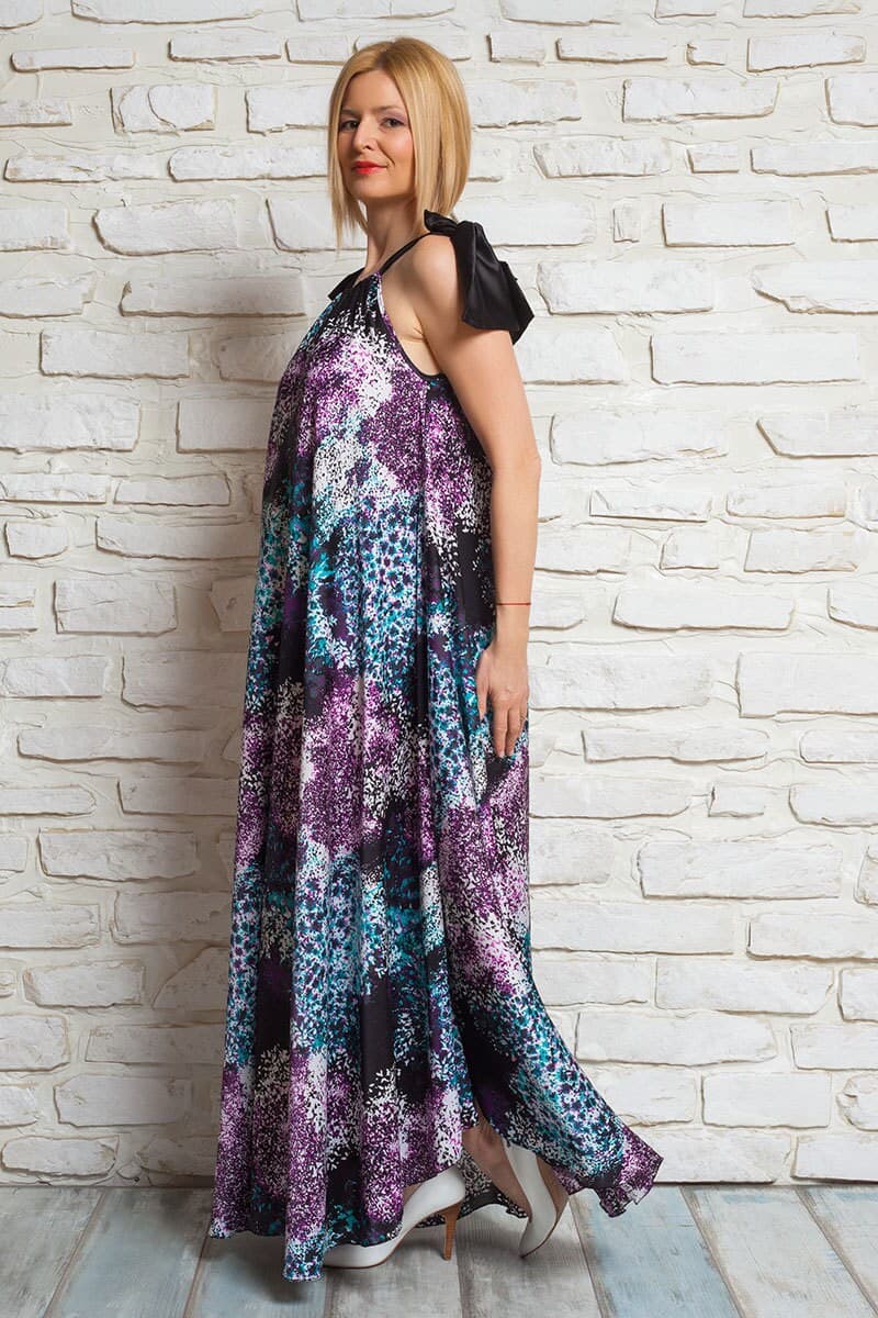 Elegant Maxi Dress, Oversize Satin Dress, Party Dress, Maternity Wear, Satin Long Dress, Multicoloured Dress, One Size Dress - image 5