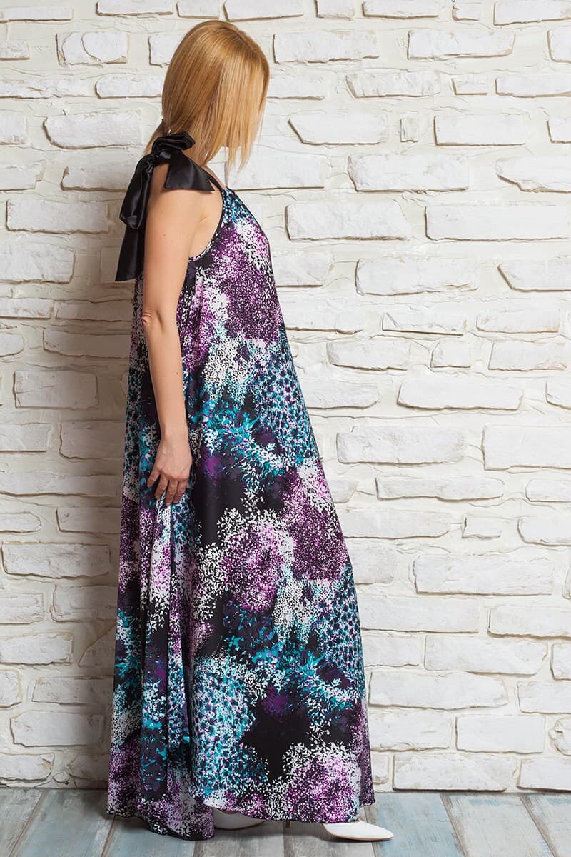 Elegant Maxi Dress, Oversize Satin Dress, Party Dress, Maternity Wear, Satin Long Dress, Multicoloured Dress, One Size Dress - image 3