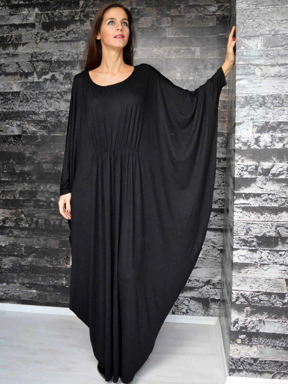Women's Clothing-Caftan Dress - Black Oversize Caftan - Maternity Wear -Loose Fitted Kaftan- Plus Size Maxi Dress