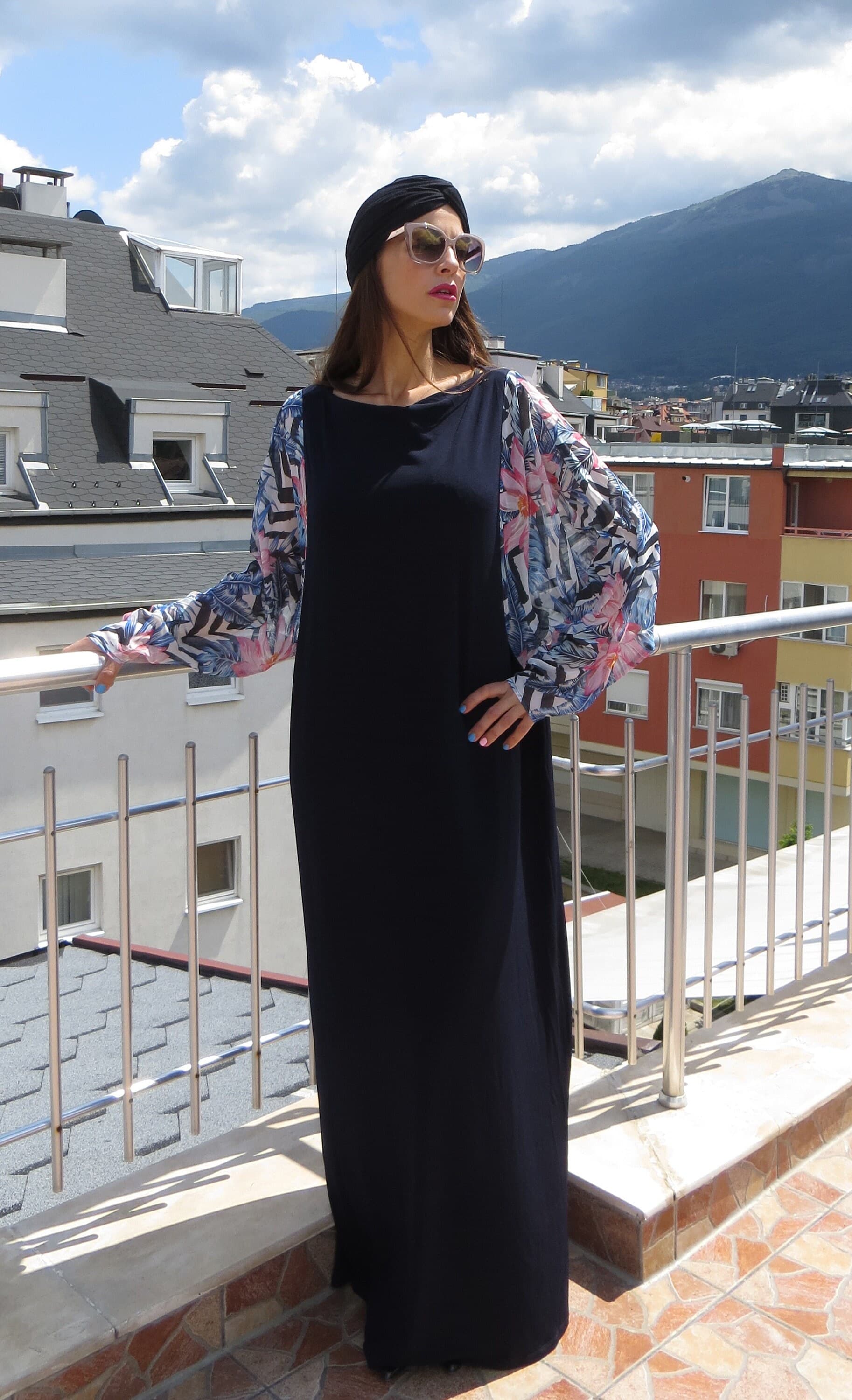 Blue Maxi Dress, Kaftan,Woman Maxi Dress, Long Blue Dress, Floral Caftan - image 5